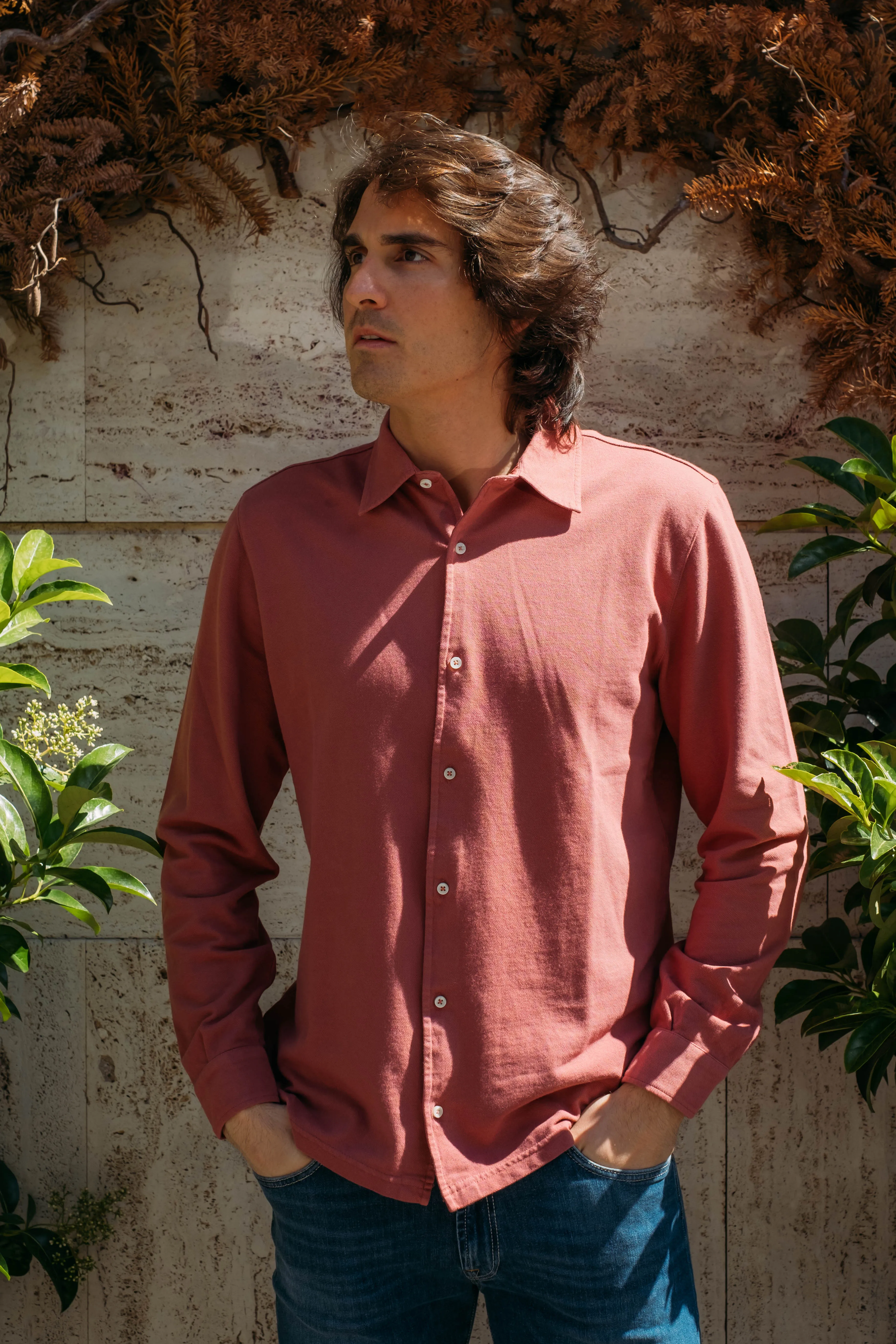 Camicia in Piquet Corallo
