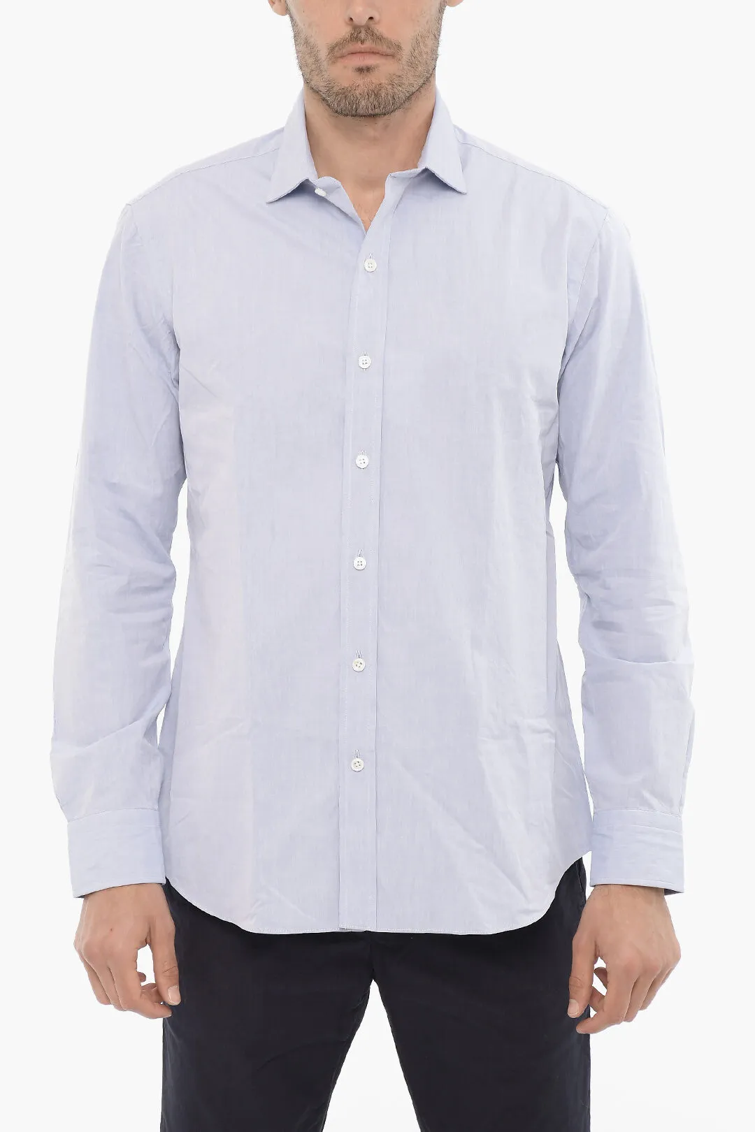 Camicia in Popeline di Cotone con Collo Francese