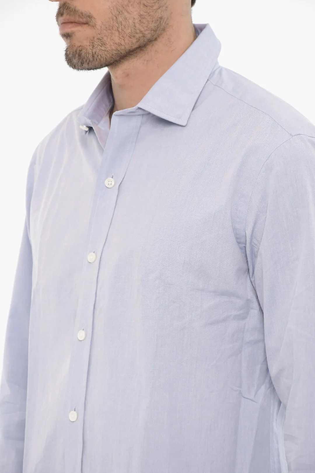 Camicia in Popeline di Cotone con Collo Francese