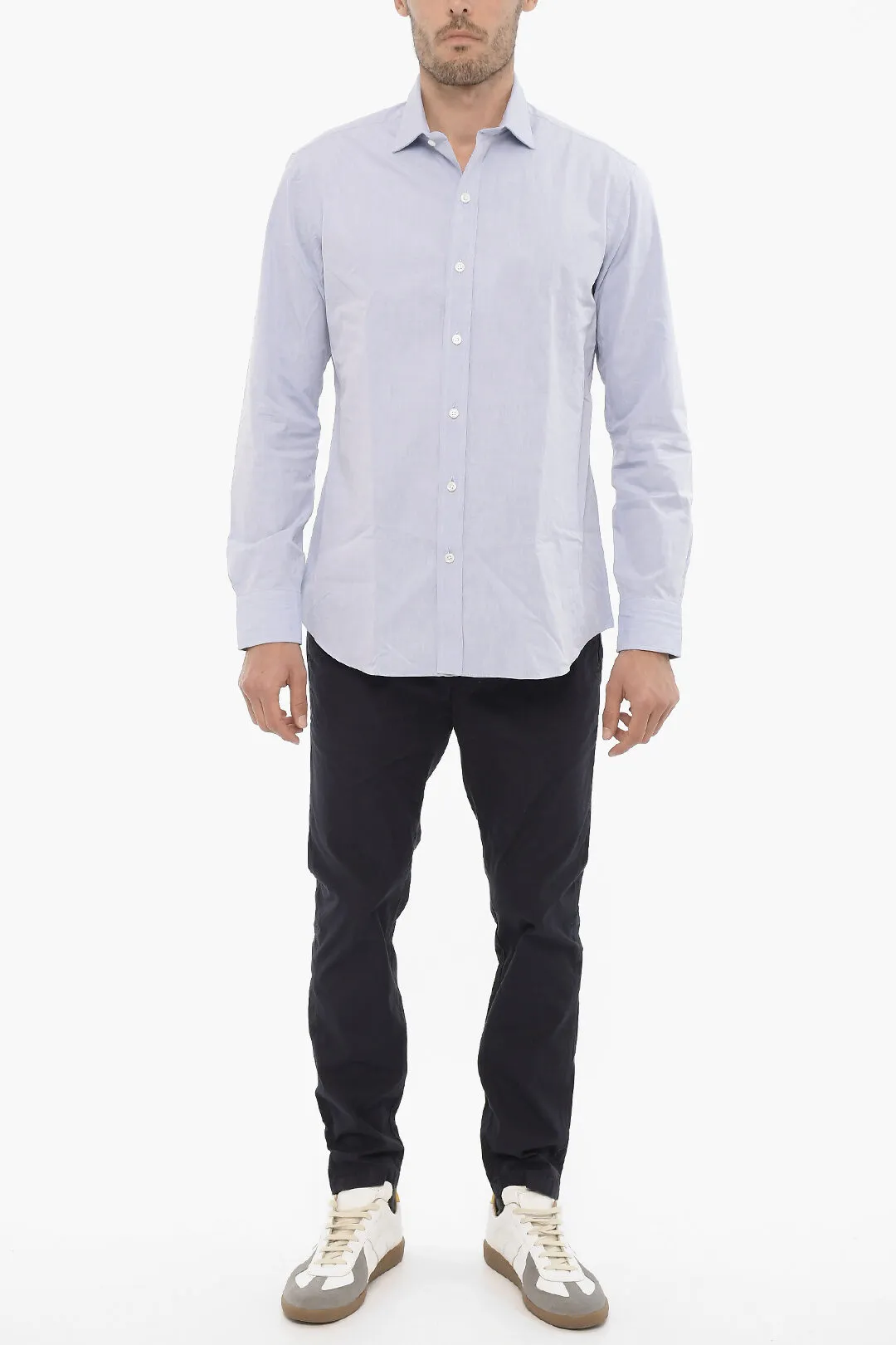 Camicia in Popeline di Cotone con Collo Francese