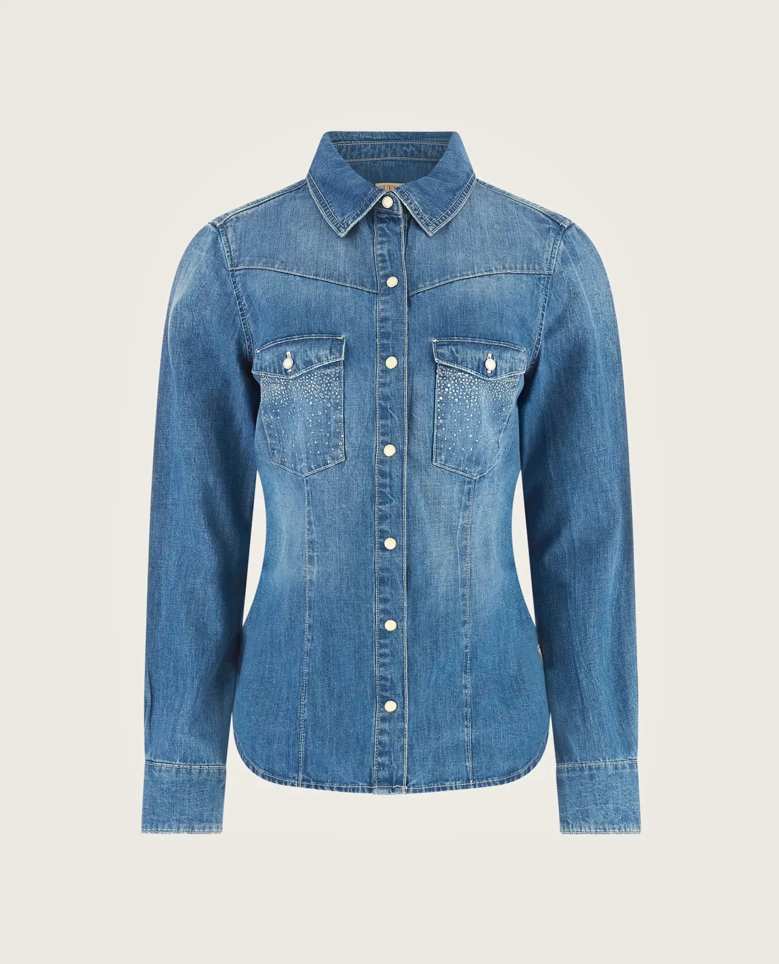Camicia jeans Guess vestibilità slim con strass