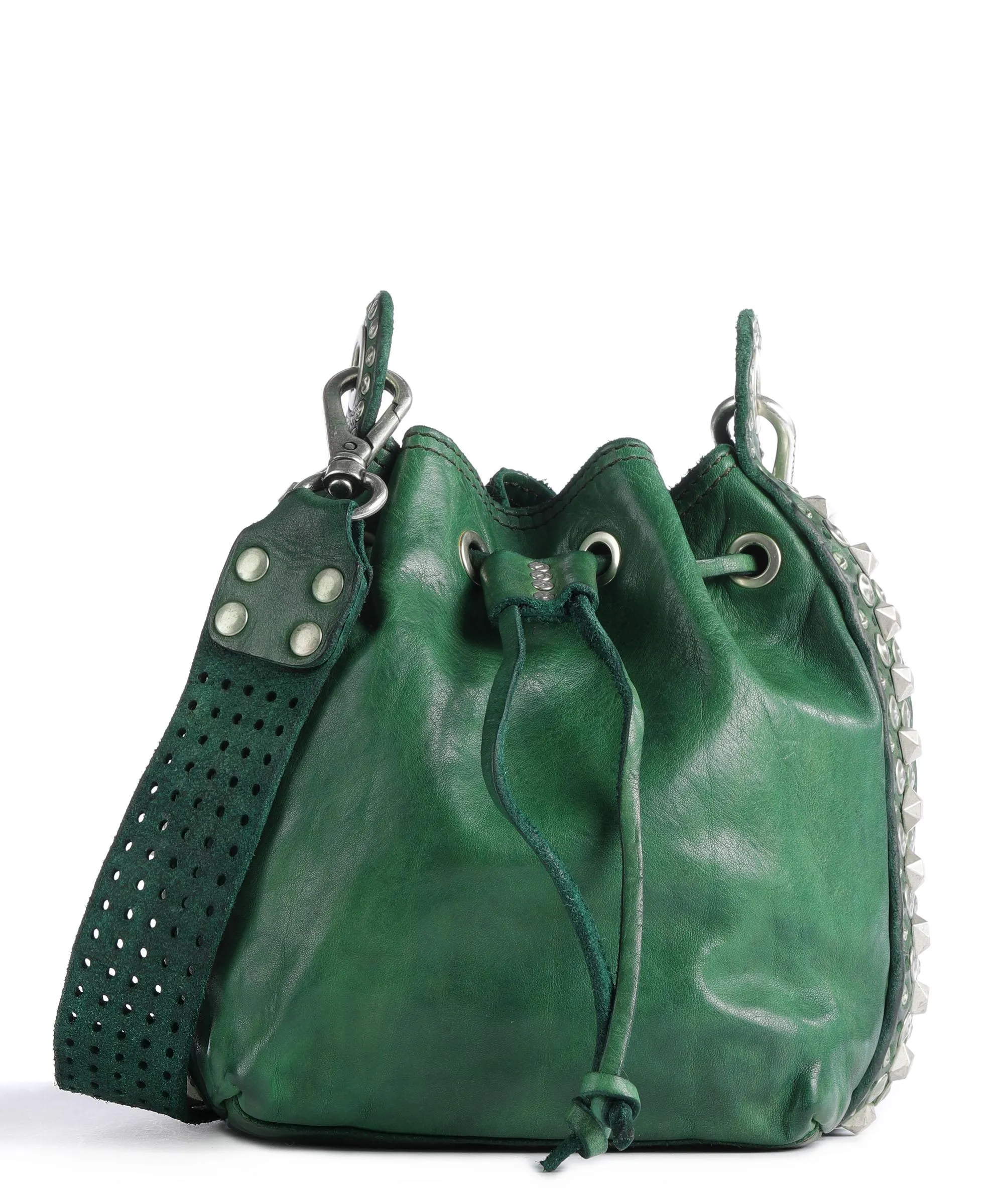 Campomaggi Borsa a secchiello pelle di vacchetta finemente grana verde scuro  