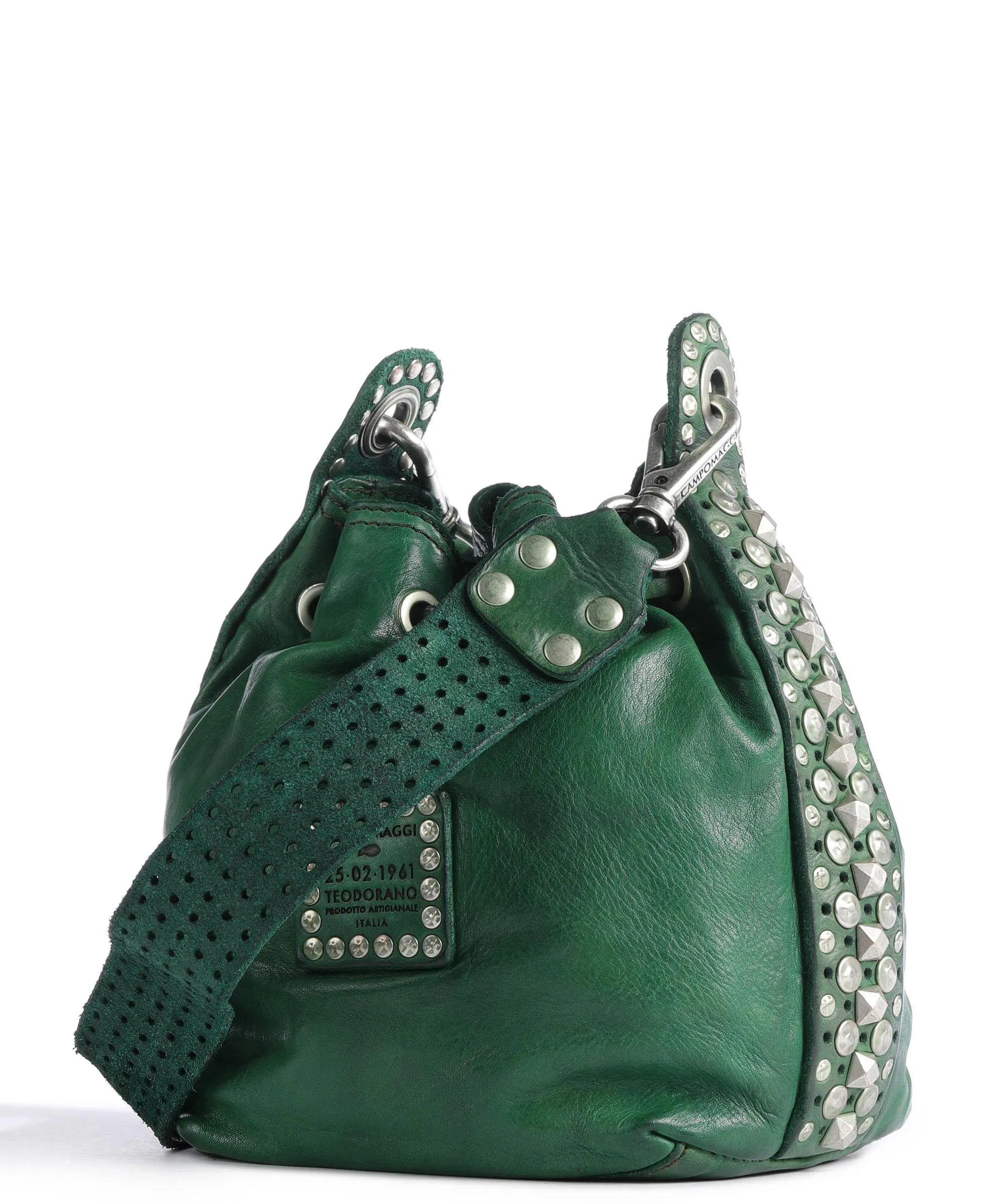  Campomaggi Borsa a secchiello pelle di vacchetta finemente grana verde scuro  