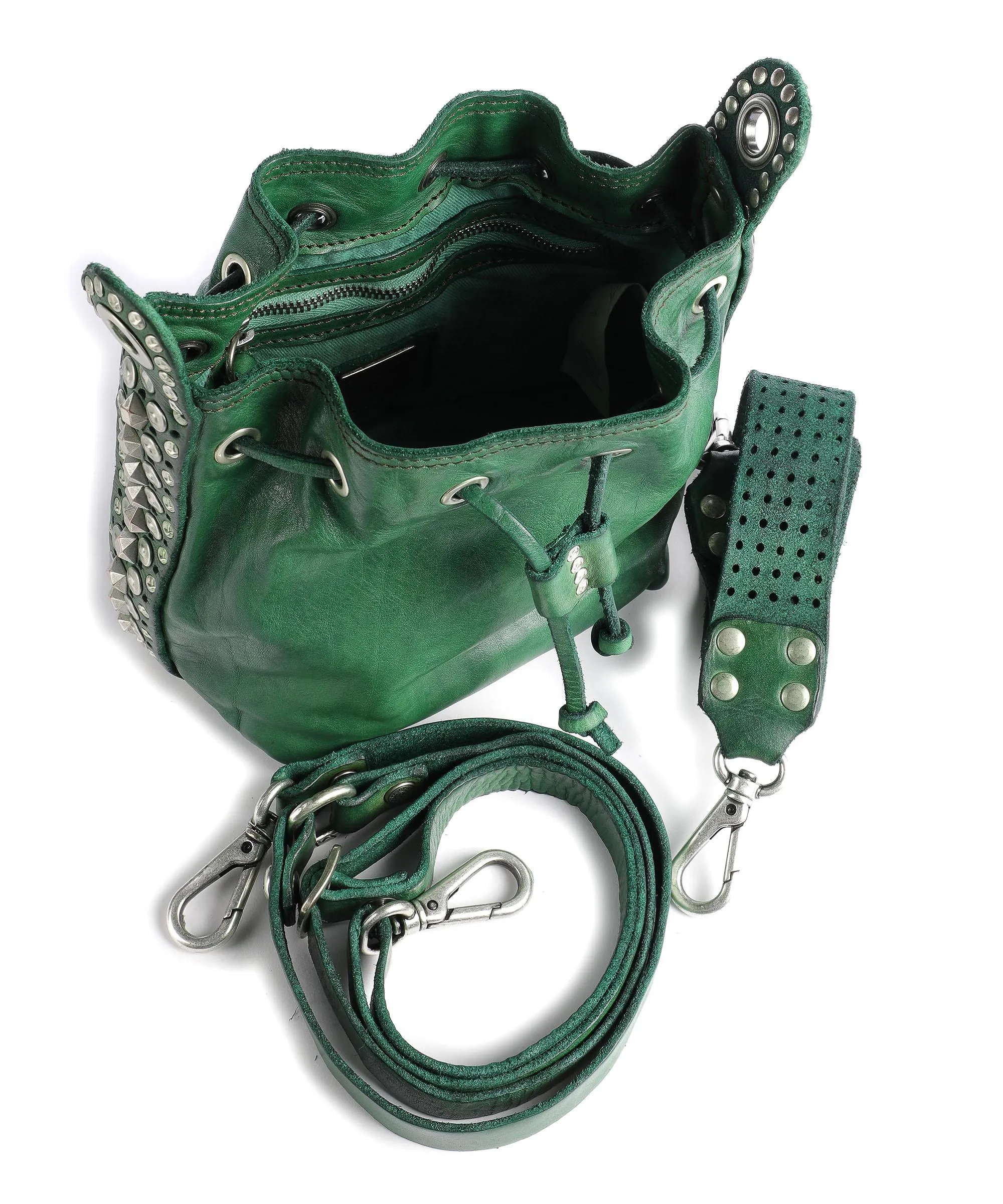  Campomaggi Borsa a secchiello pelle di vacchetta finemente grana verde scuro  