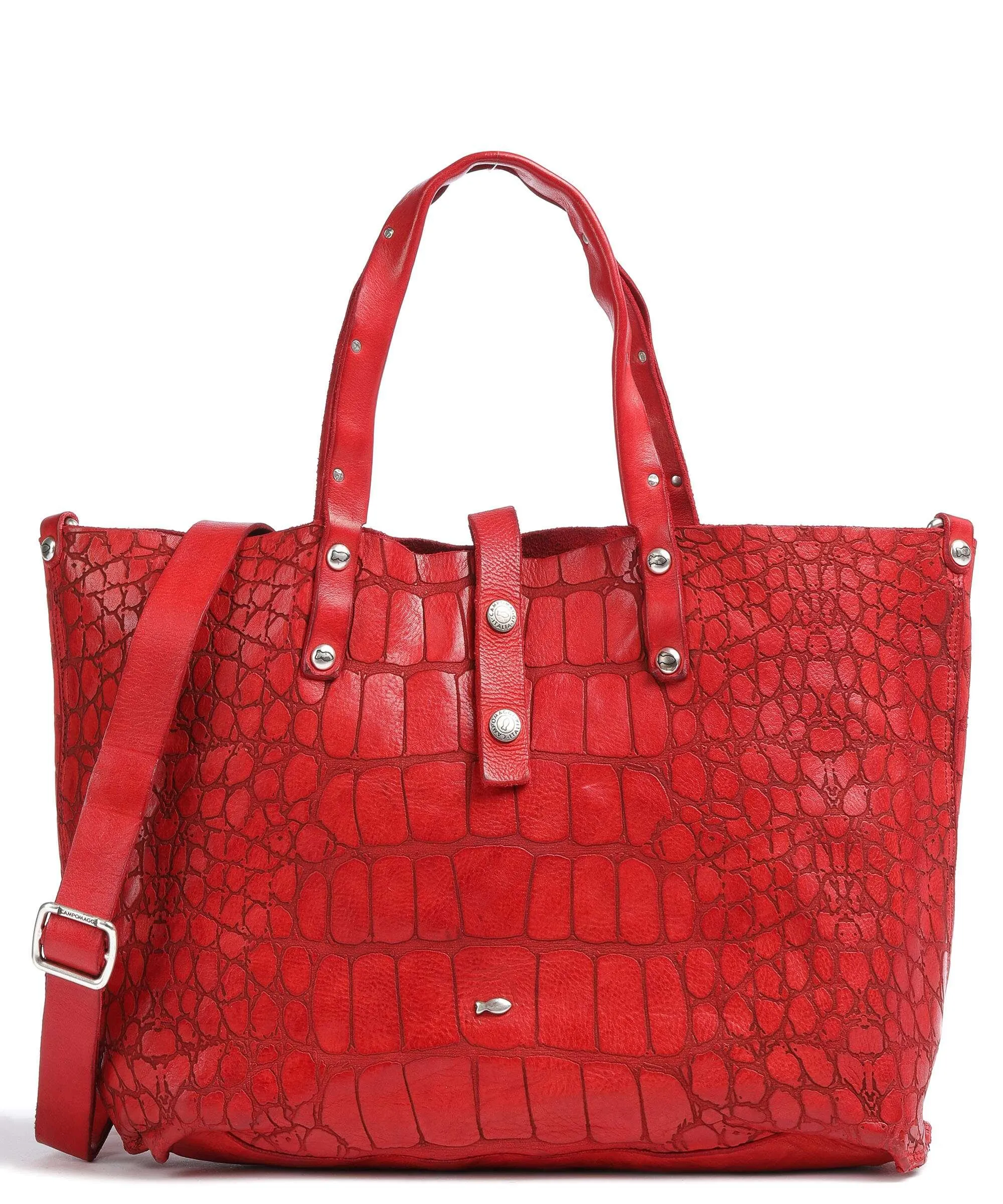  Campomaggi Borsa shopper pelle di vacchetta goffrata rosso  