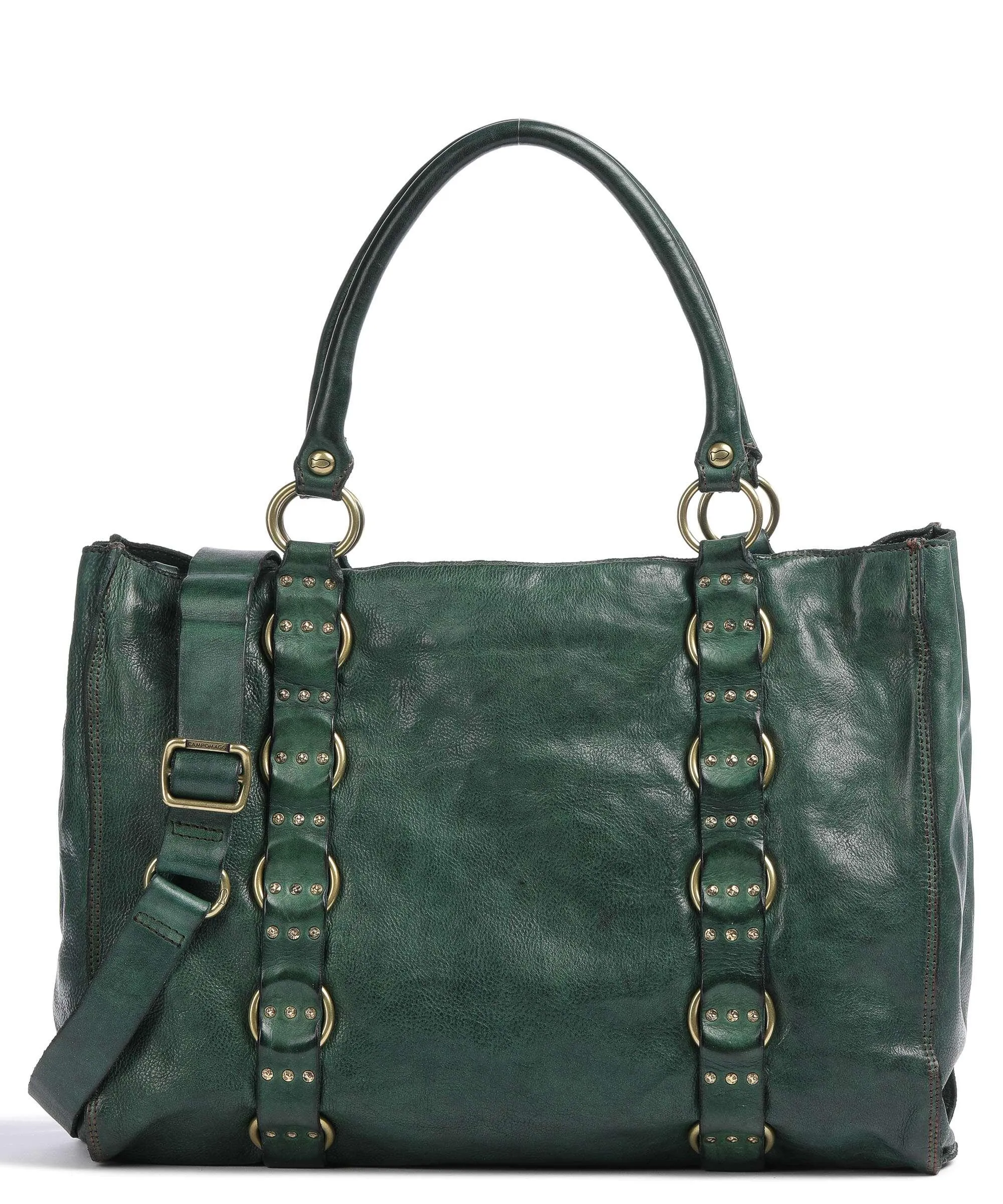  Campomaggi Borsa shopper pelle di vacchetta grana verde scuro  
