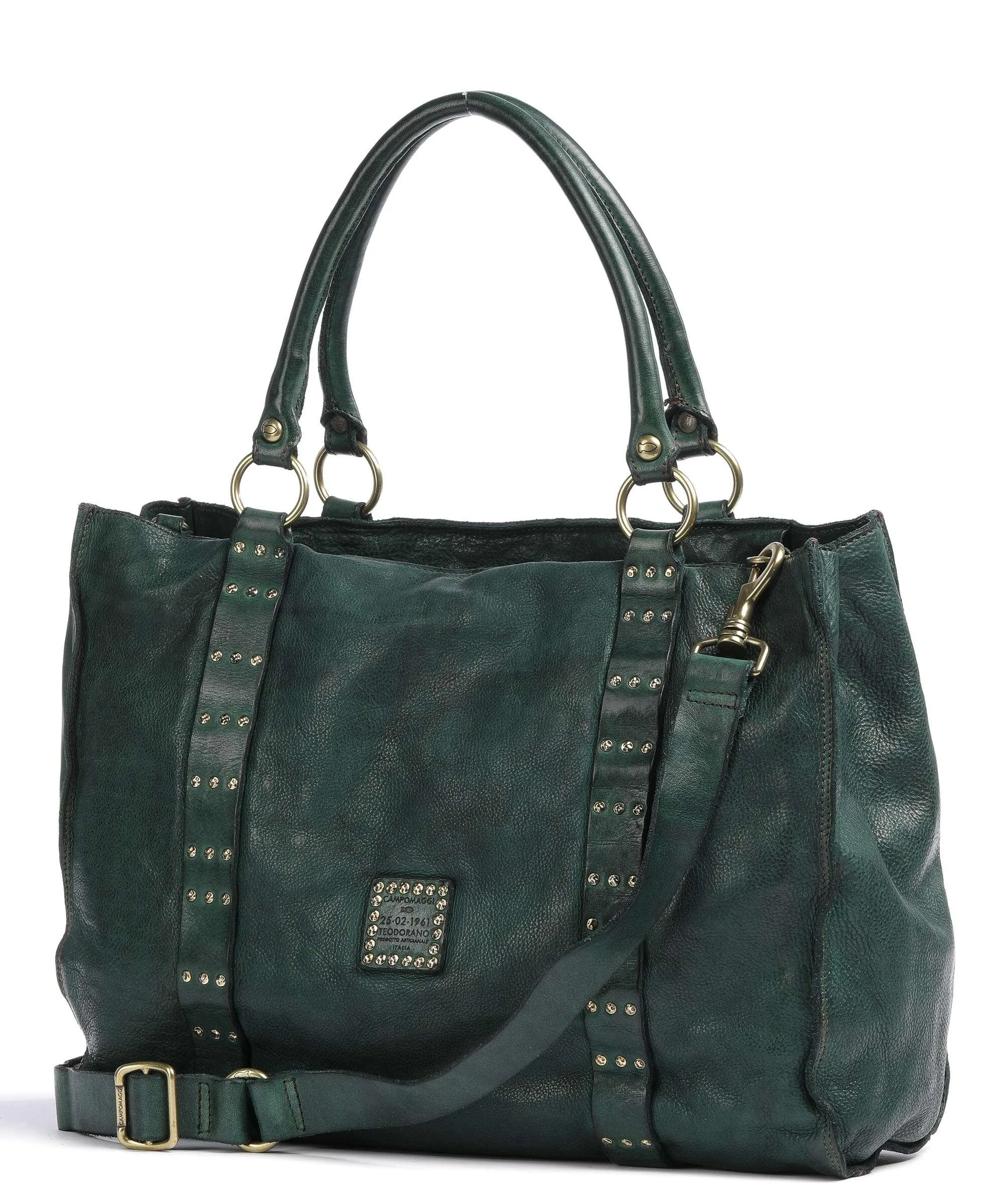  Campomaggi Borsa shopper pelle di vacchetta grana verde scuro  