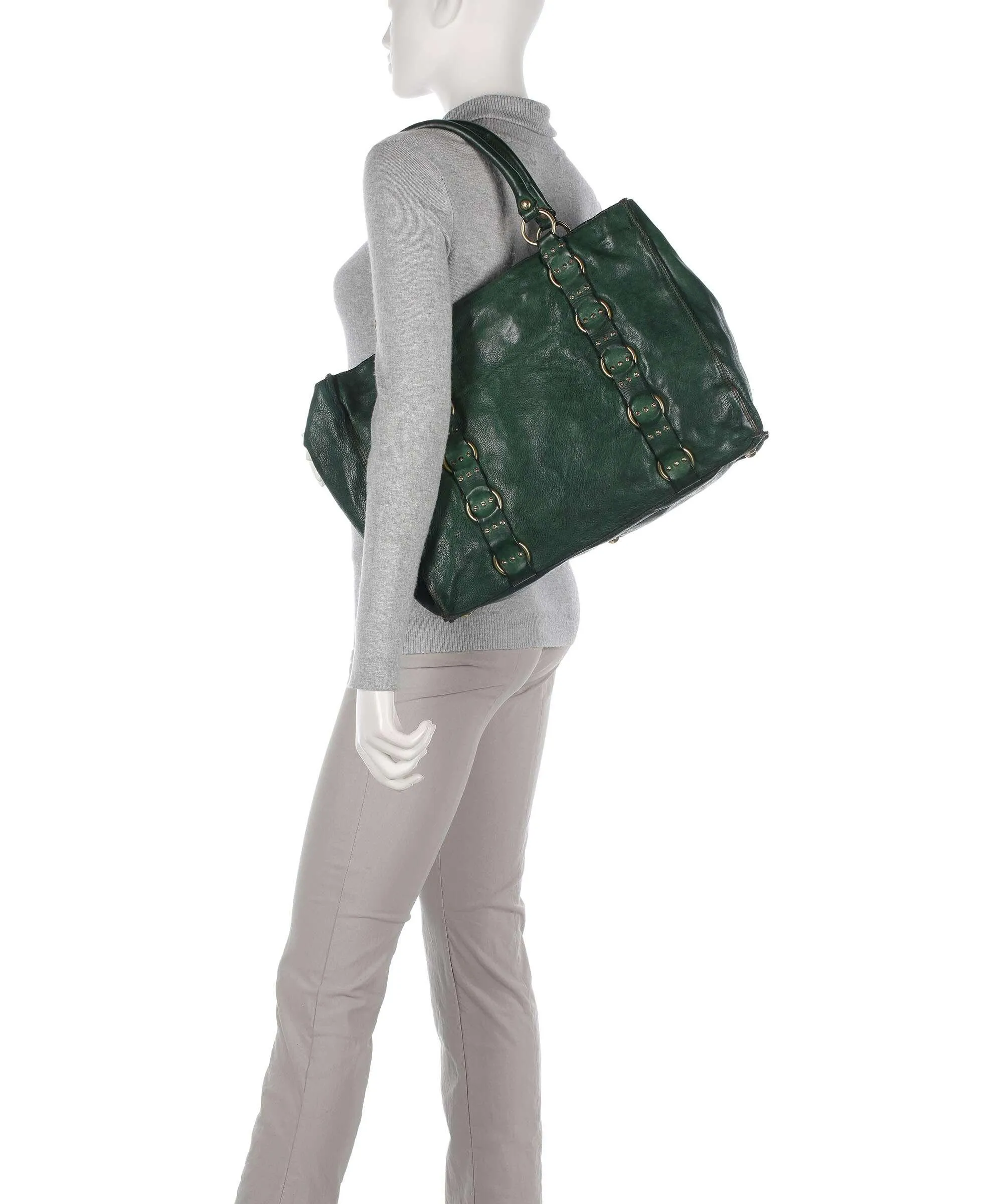  Campomaggi Borsa shopper pelle di vacchetta grana verde scuro  