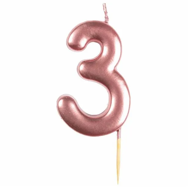 Candela per torta numero 3 oro rosa metallizzato