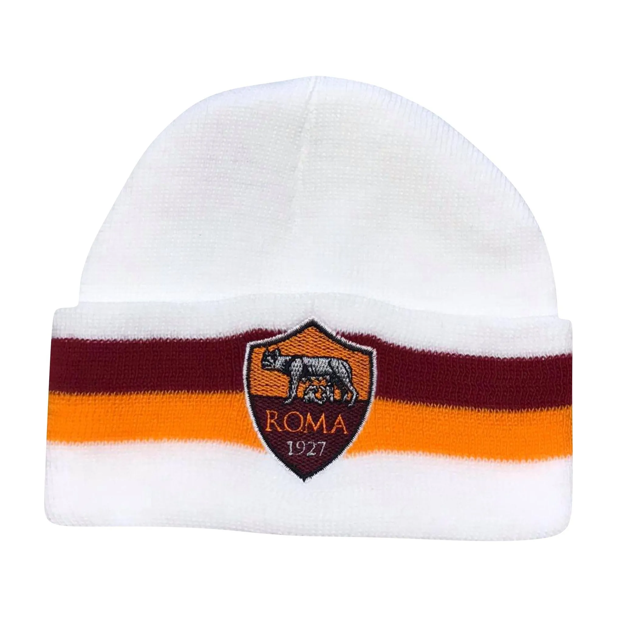 Cappello Berretto Lana Corto Con Ribalta Bianco Ufficiale A.S. Roma