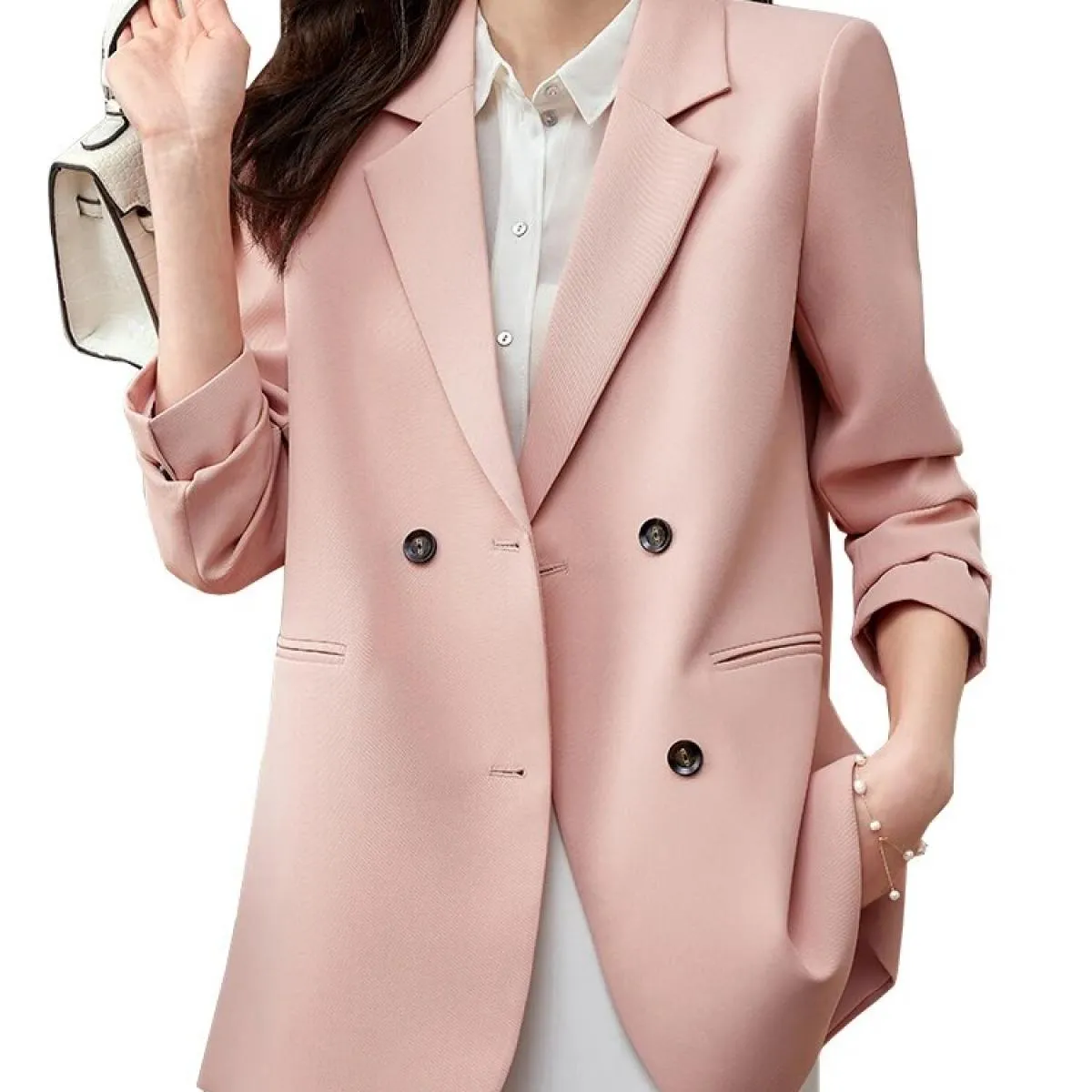 Cappotto blazer da donna autunno inverno moda donna rosa caffè nero manica lunga doppio petto giacca casual allentata