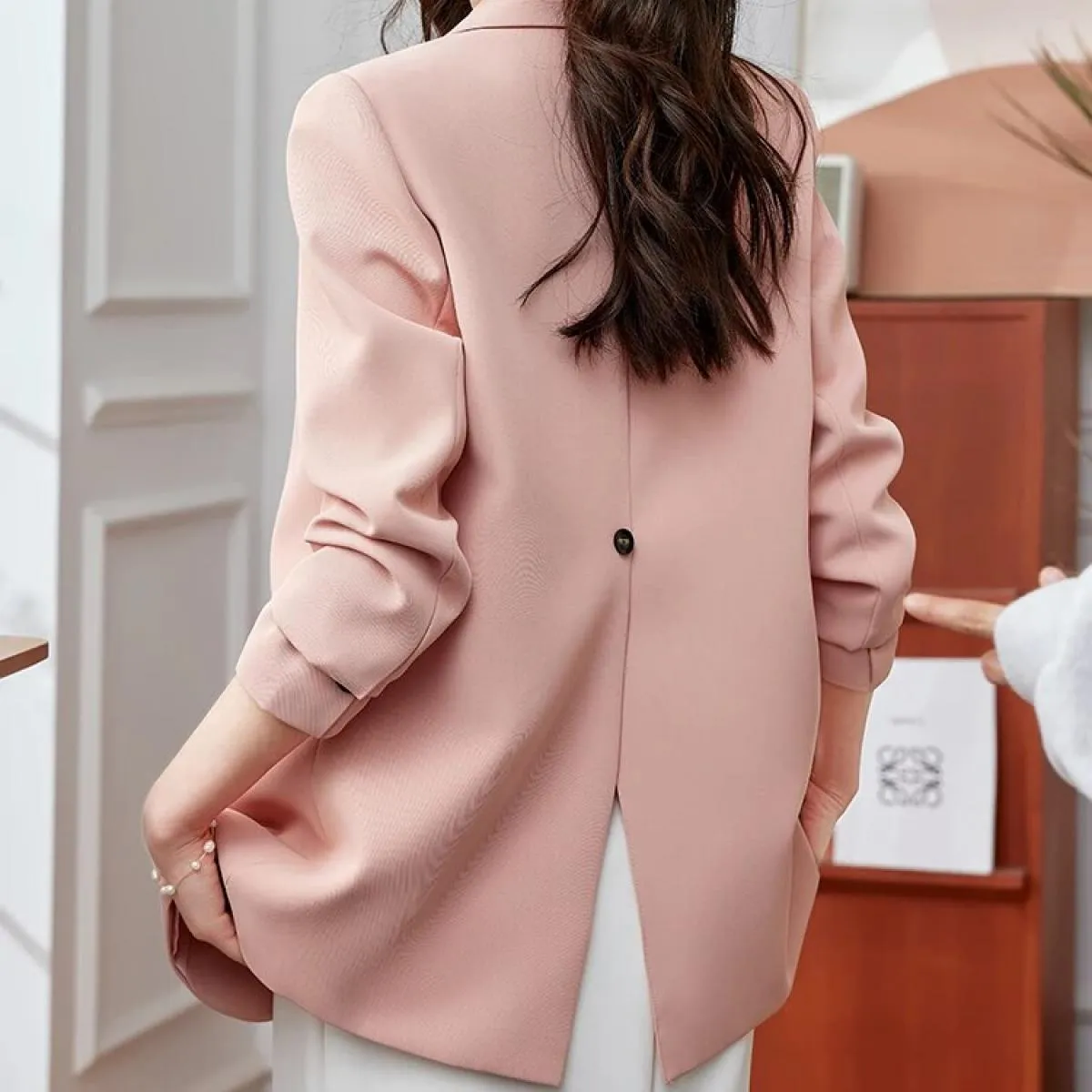 Cappotto blazer da donna autunno inverno moda donna rosa caffè nero manica lunga doppio petto giacca casual allentata