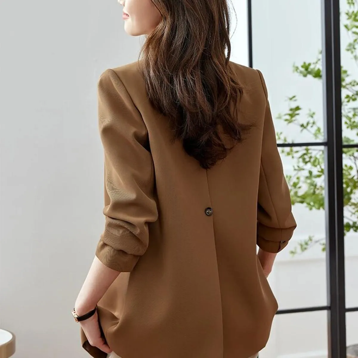 Cappotto blazer da donna autunno inverno moda donna rosa caffè nero manica lunga doppio petto giacca casual allentata