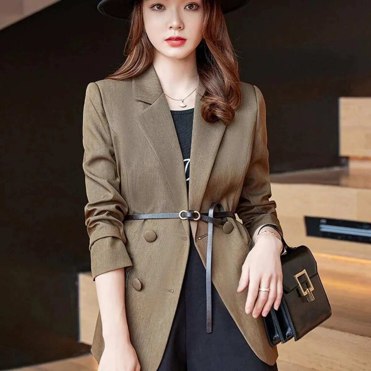 Cappotto blazer da donna nero rosa marrone albicocca Blazer da giacca formale doppiopetto a maniche lunghe da donna primavera au