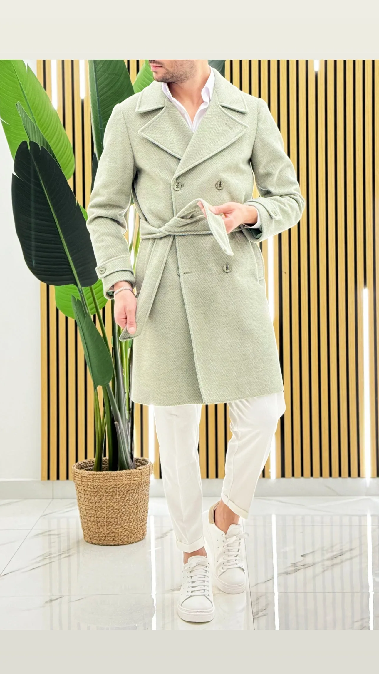 Cappotto Cintura Spigato Parigi