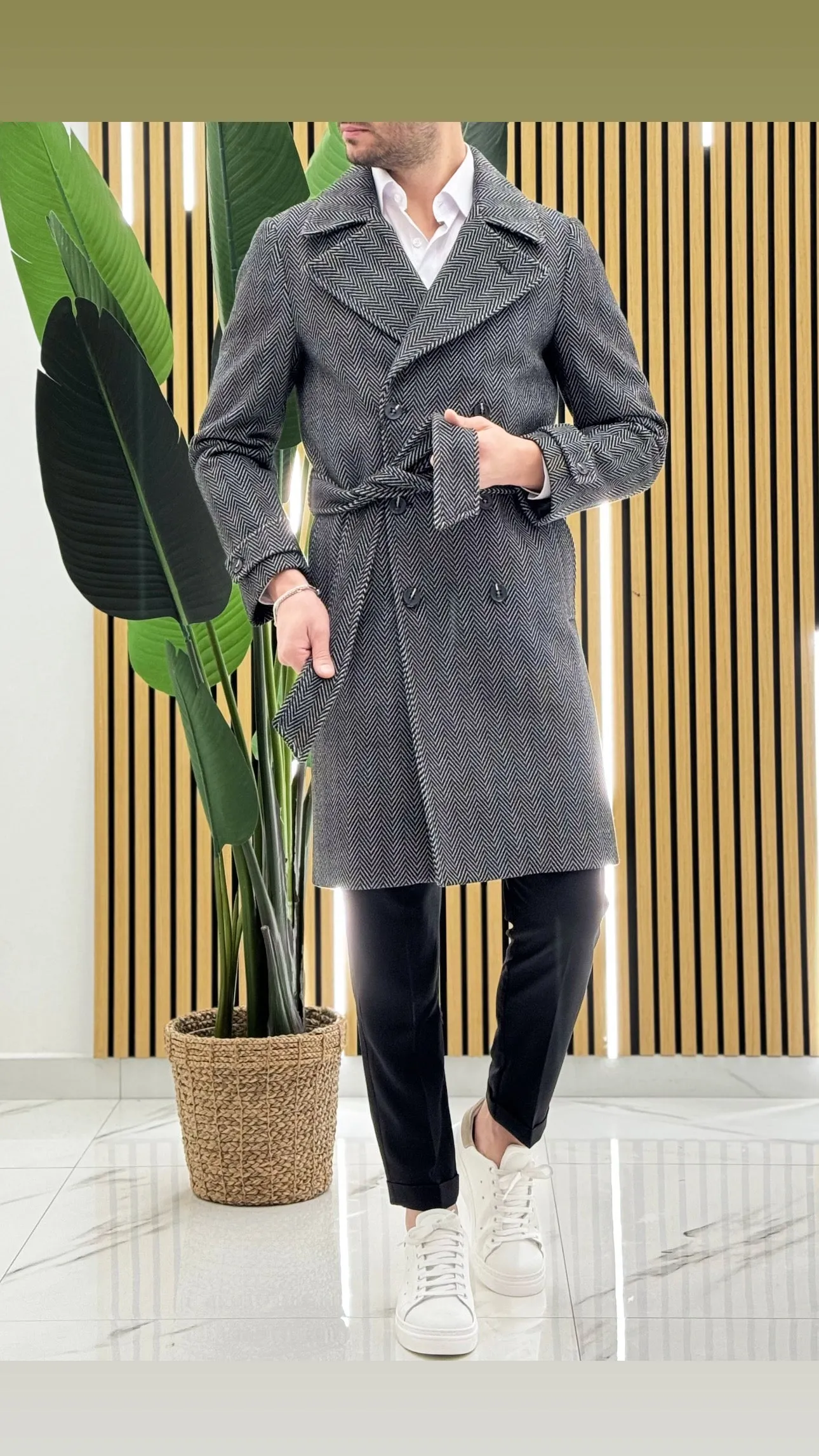 Cappotto Cintura Spigato Parigi