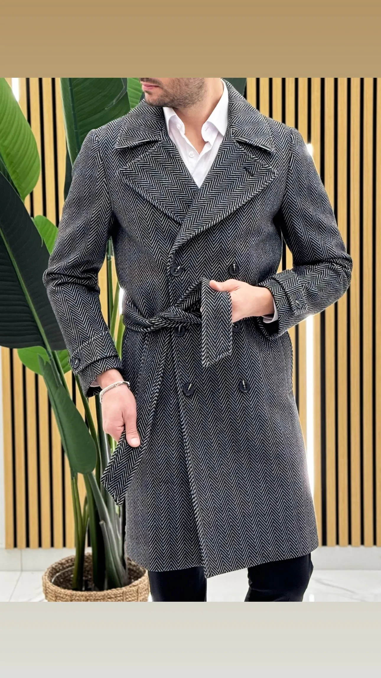 Cappotto Cintura Spigato Parigi