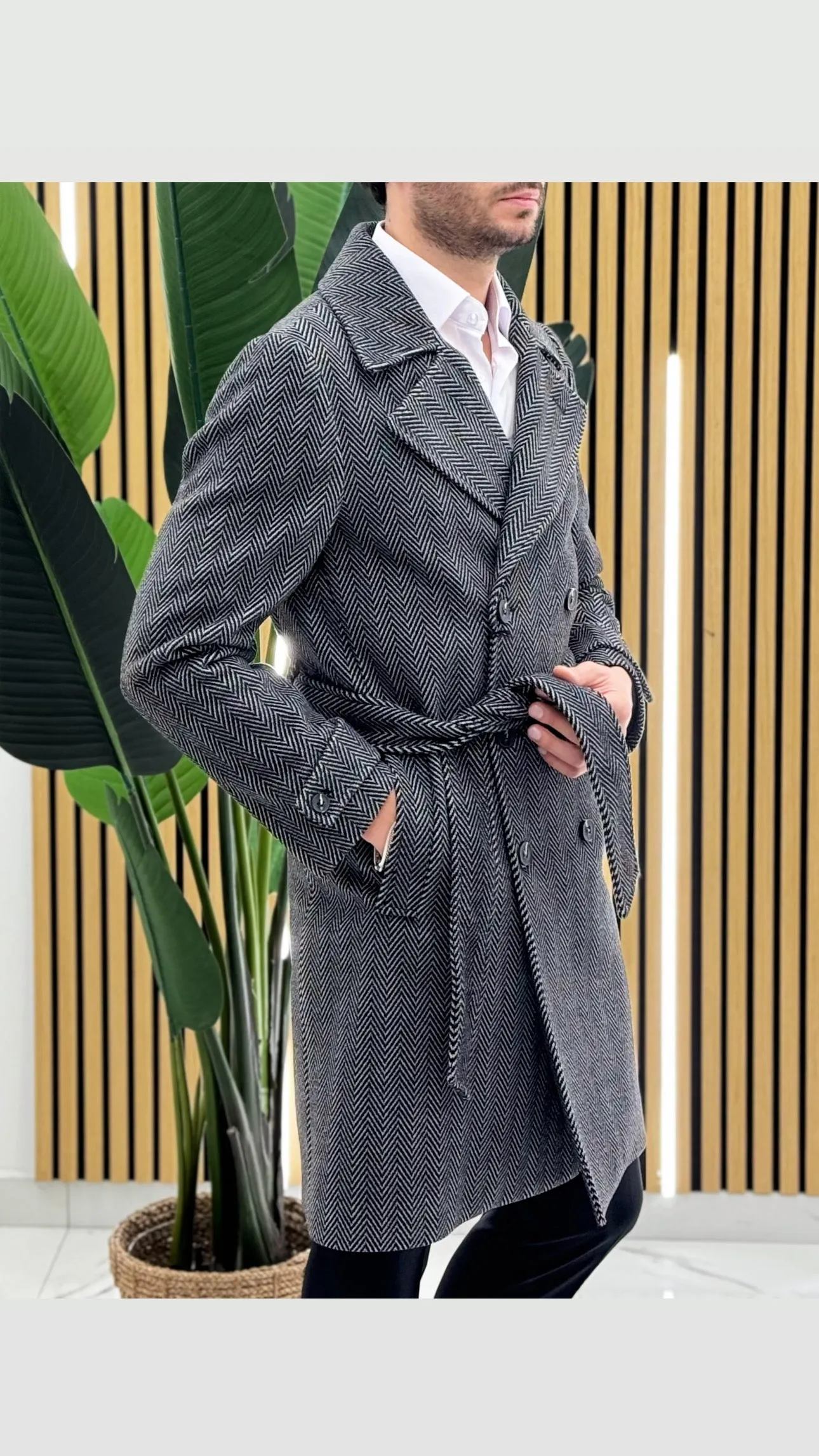 Cappotto Cintura Spigato Parigi