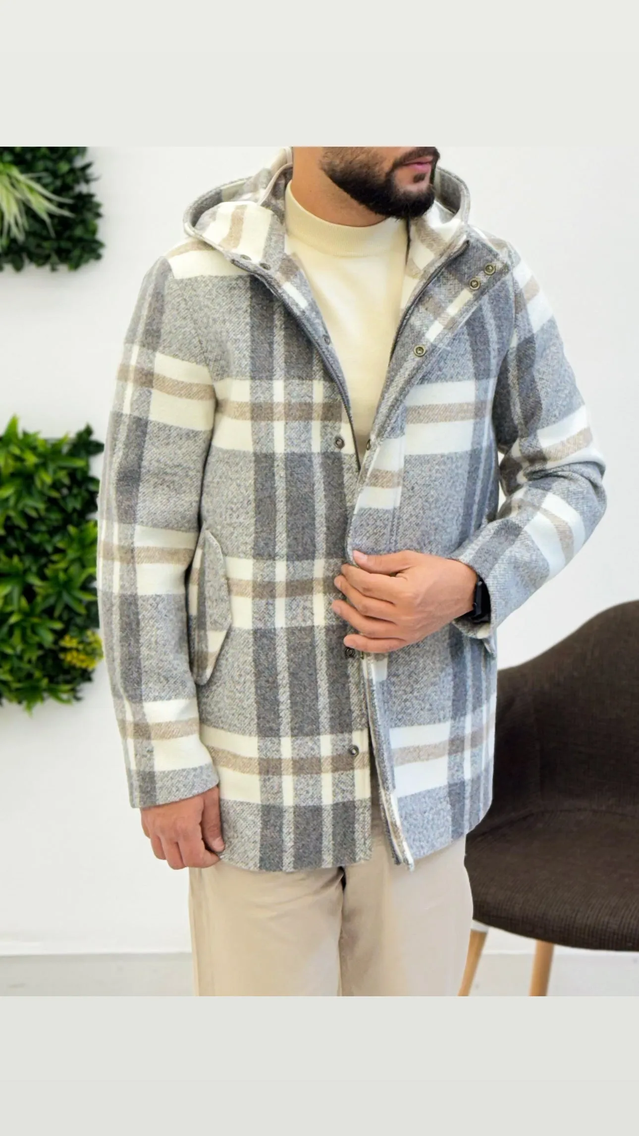 Cappotto con cappuccio zip fantasia