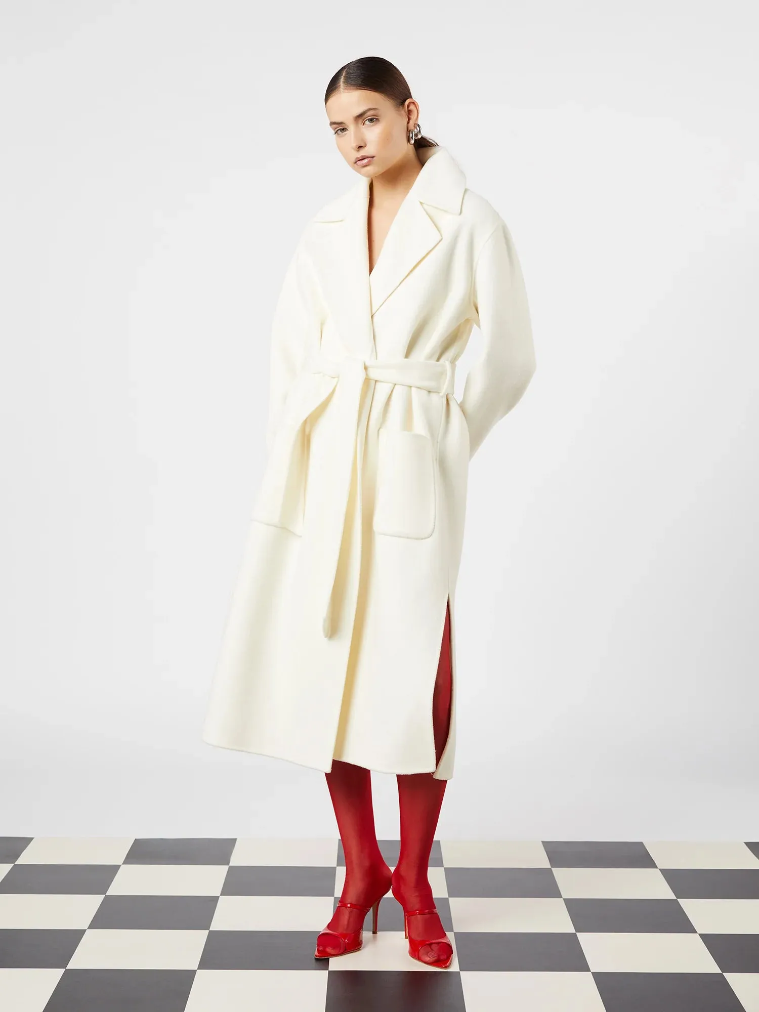 Cappotto con cintura lungo bianco