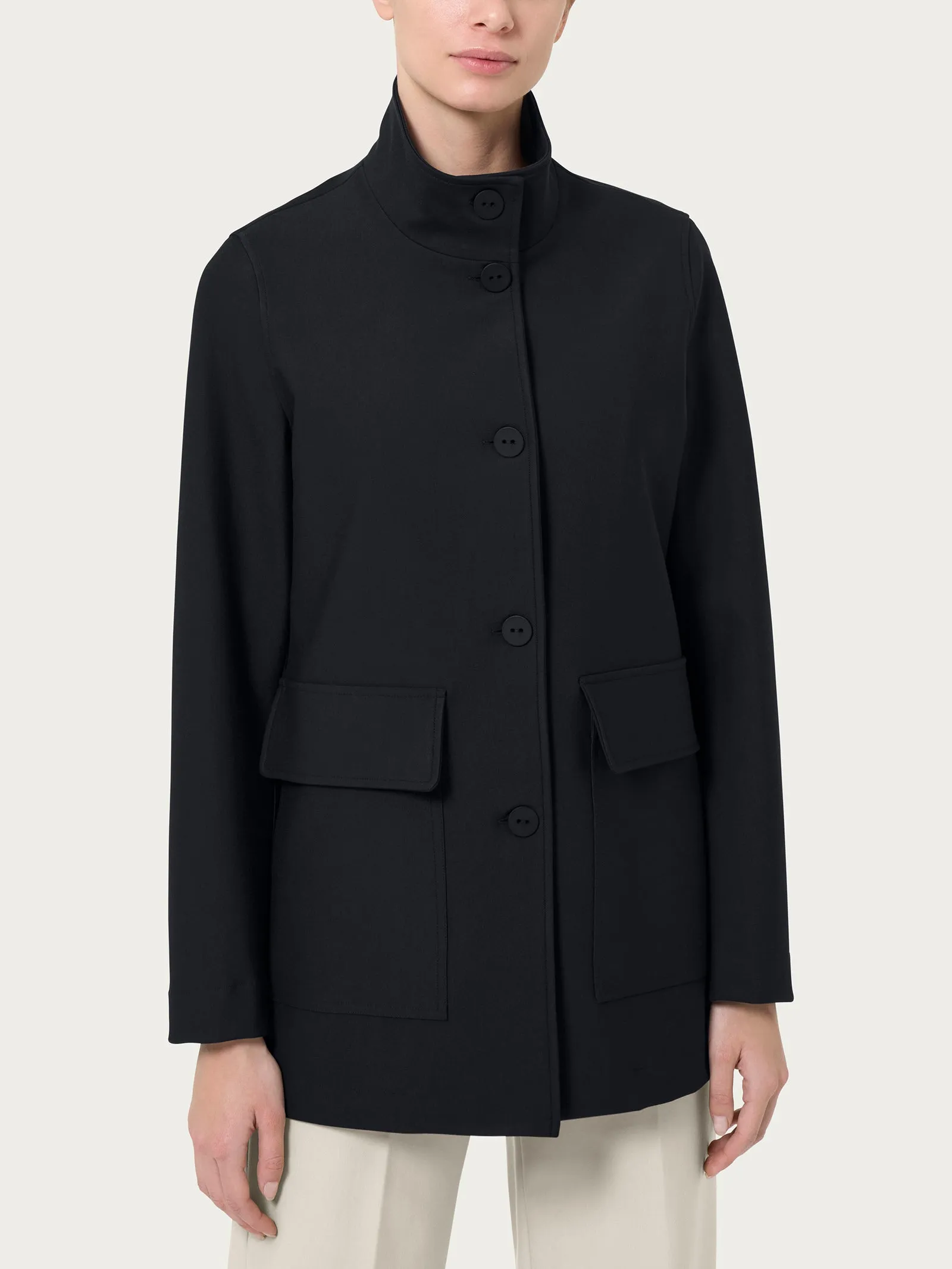Cappotto corto con bottoni in Compact - Nero