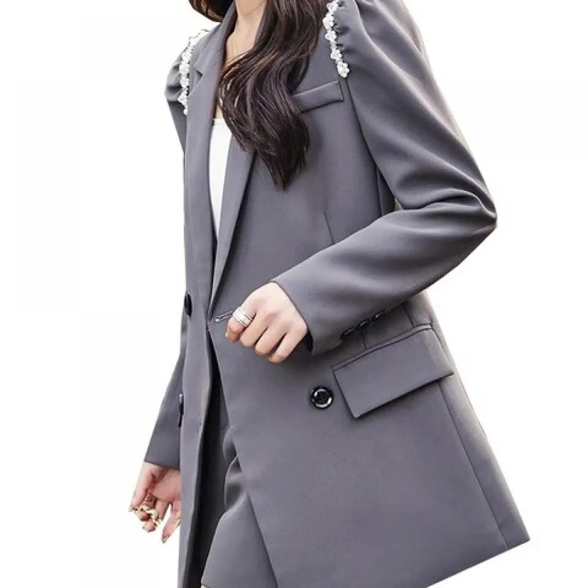 Cappotto da giacca allentato doppio petto a maniche lunghe femminile grigio nero solido da donna alla moda