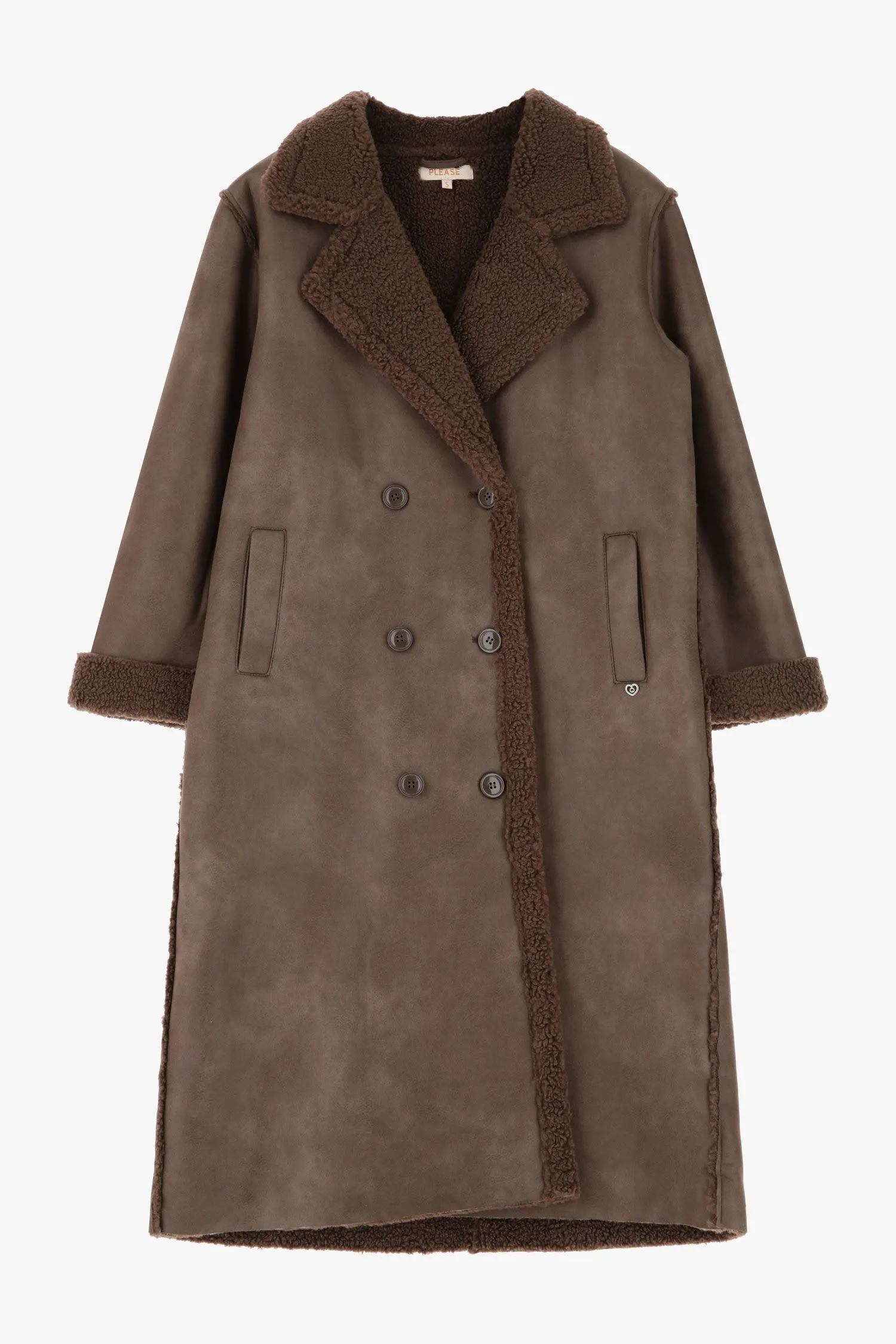 Cappotto doppiopetto in similpelle effetto montone 