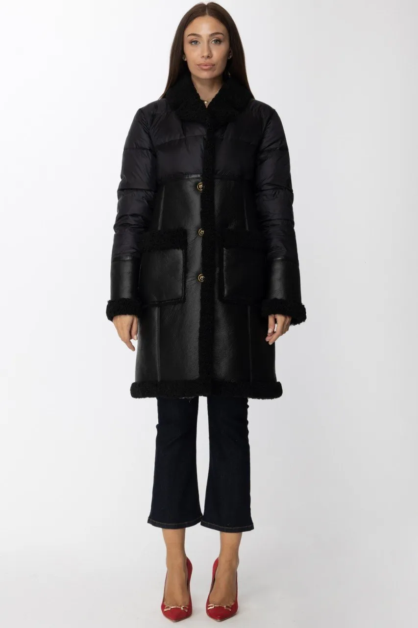 Cappotto Fake Shearlin con bottoni logati NERO LIMOUSINE
