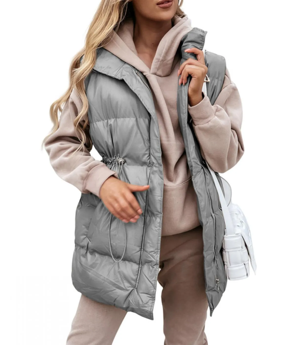 Cappotto imbottito in cotone da donna Autunno e inverno Giacche lunghe da donna in tinta unita con coulisse Tasche larghe Cernie