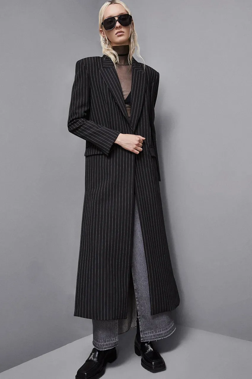 Cappotto lungo gessato in flanella