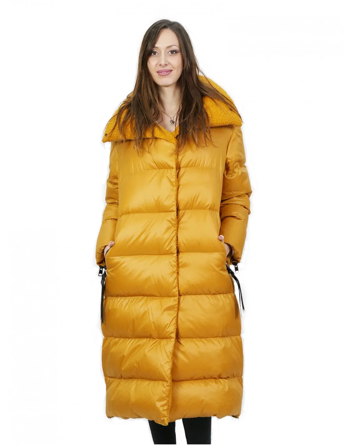 Cappotto piumino d'oca 42 giallo lungo 112 centimetri morbido elegante 