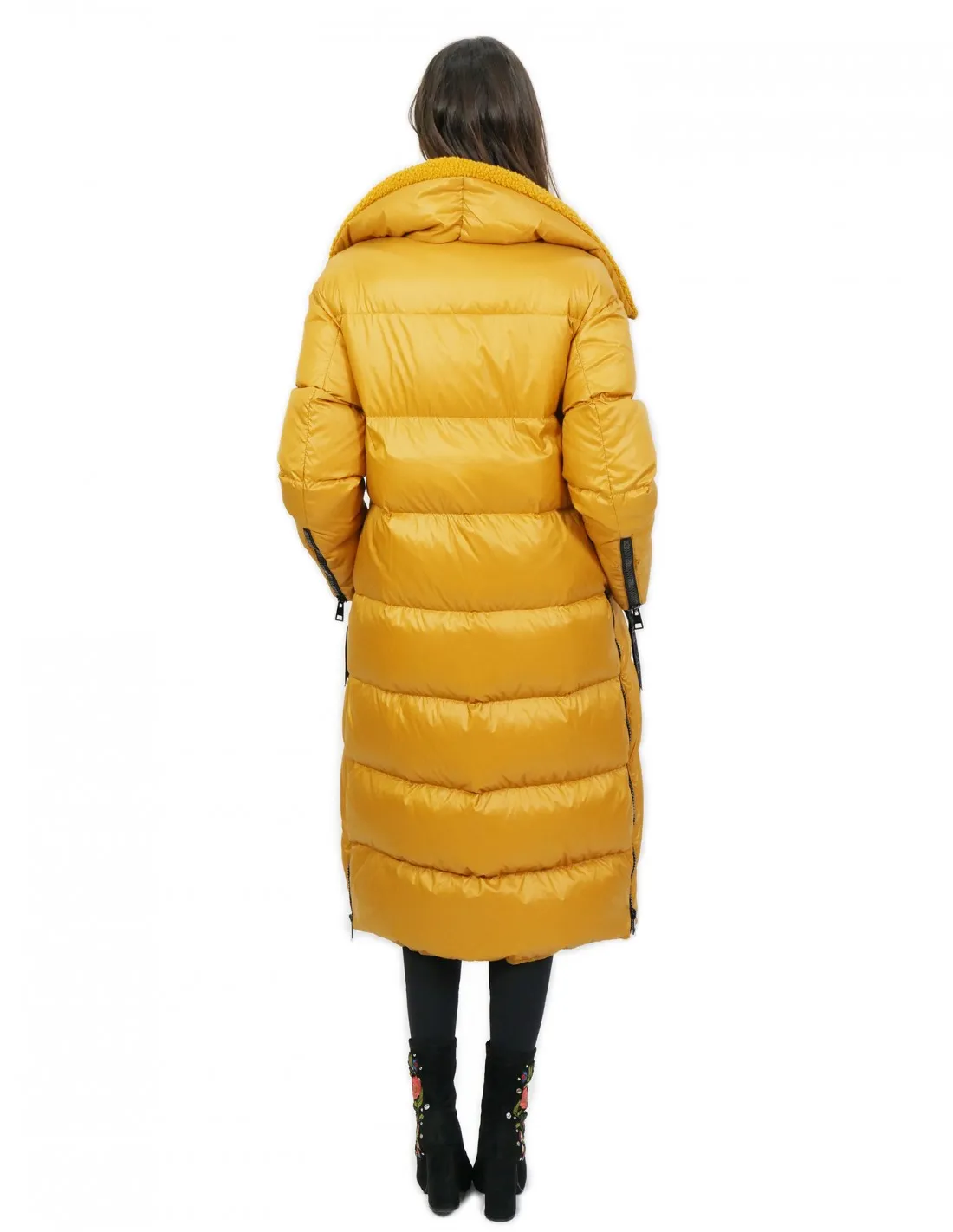 Cappotto piumino d'oca 42 giallo lungo 112 centimetri morbido elegante 