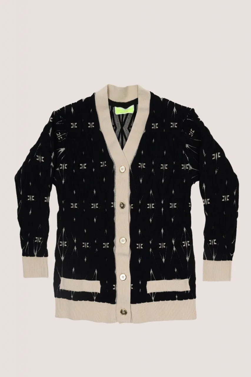 Cardigan bicolor in maglia Nero/Burro