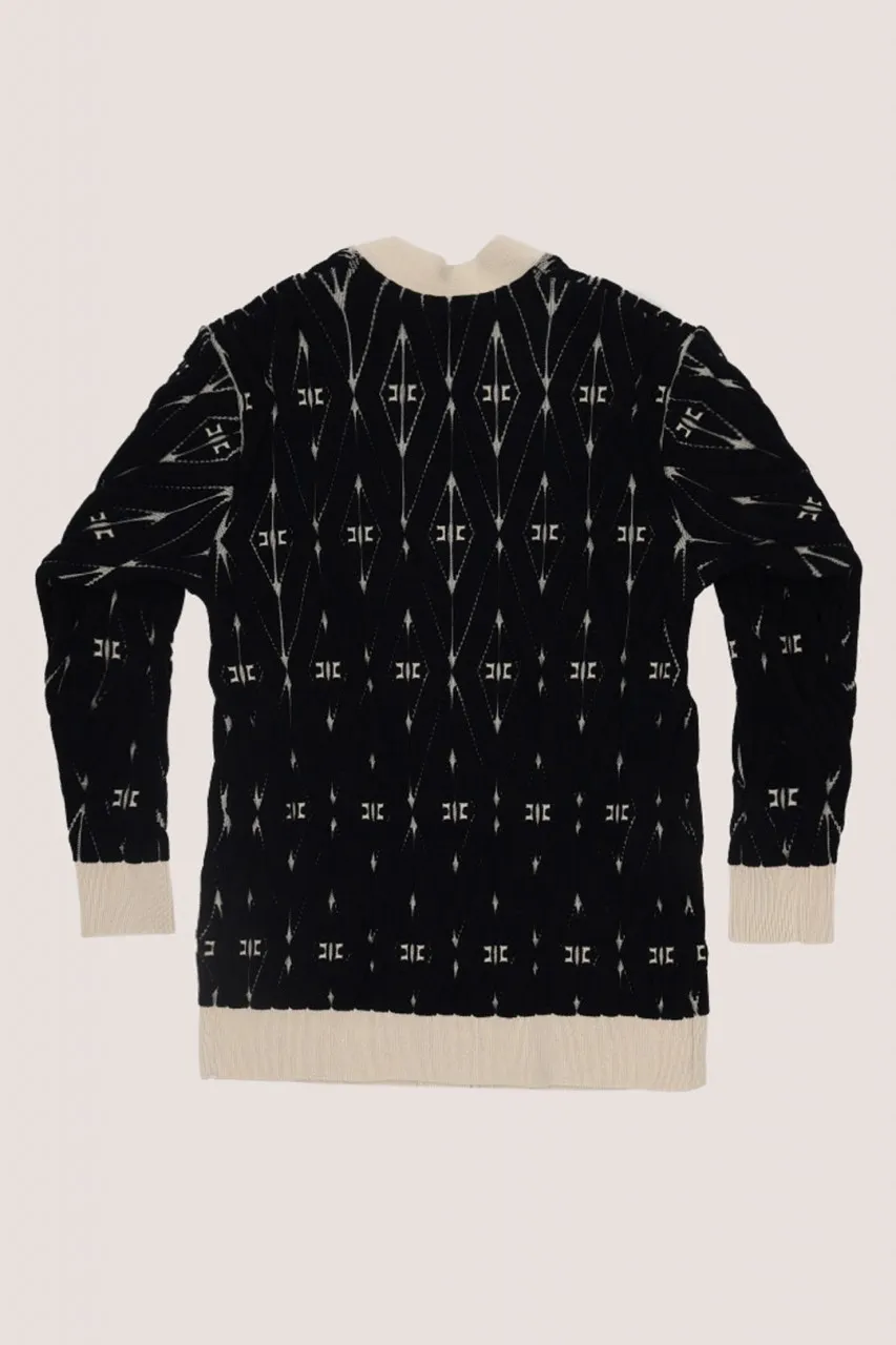 Cardigan bicolor in maglia Nero/Burro