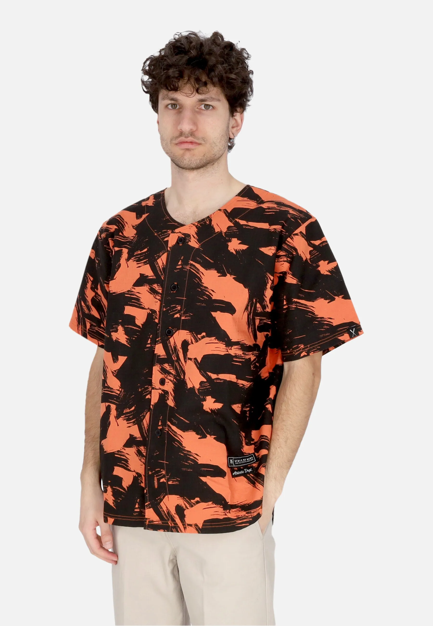 Casacca Bottoni Uomo Baseball Shirt Orange/camo