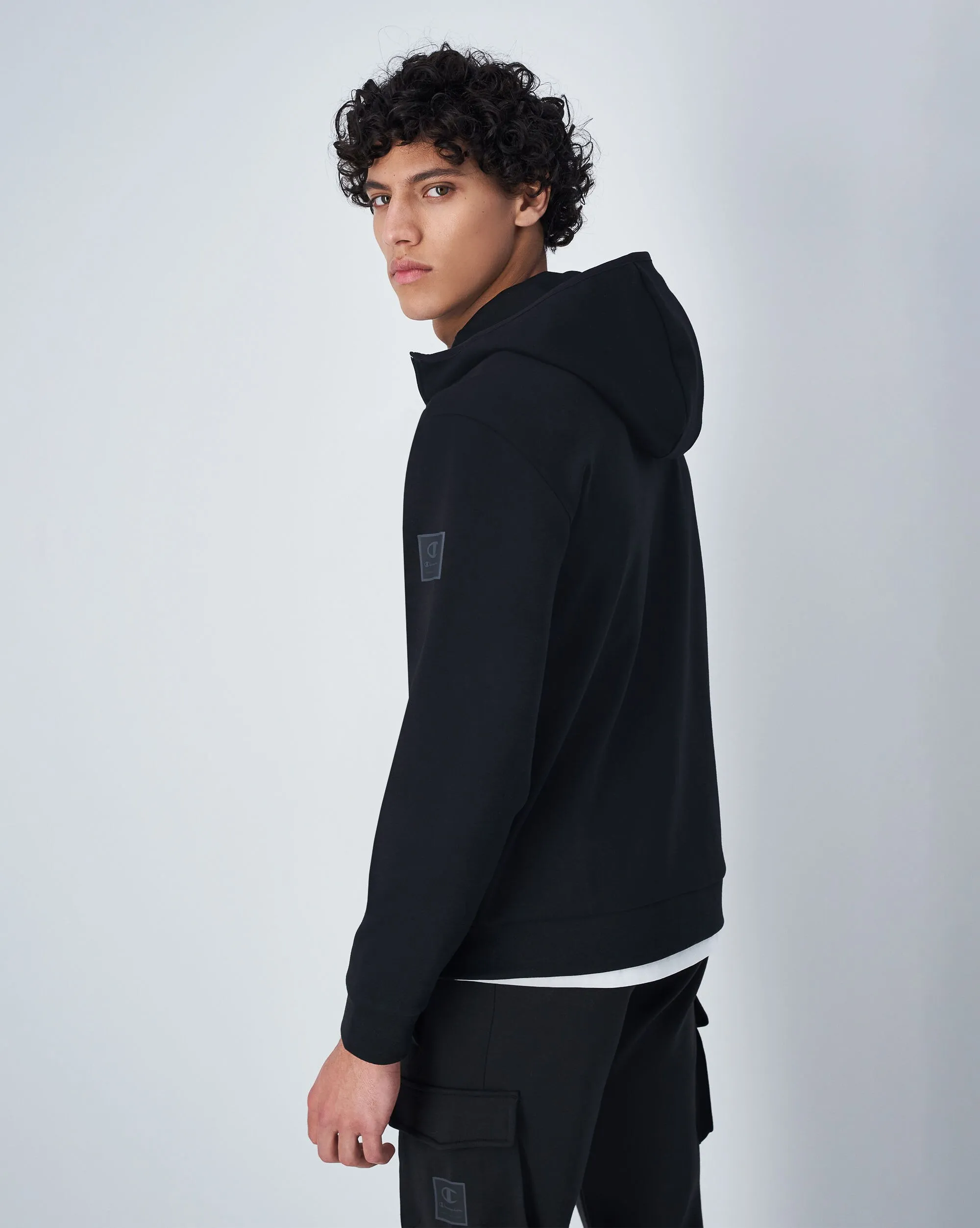 Champion Felpa Con Cappuccio Full Zip Nero Uomo