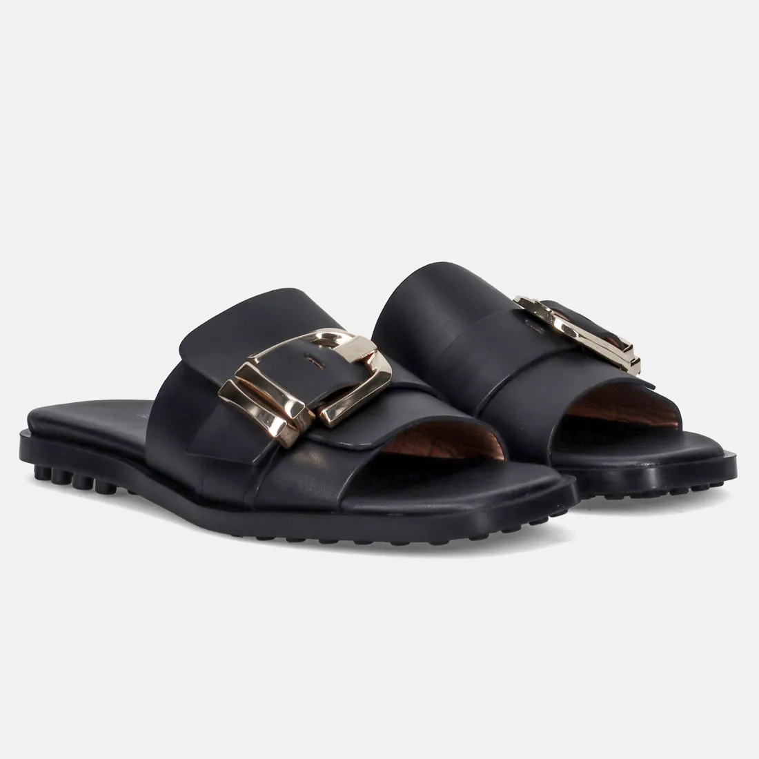 Ciabattina Rossano Bisconti in pelle nera con accessorio oro