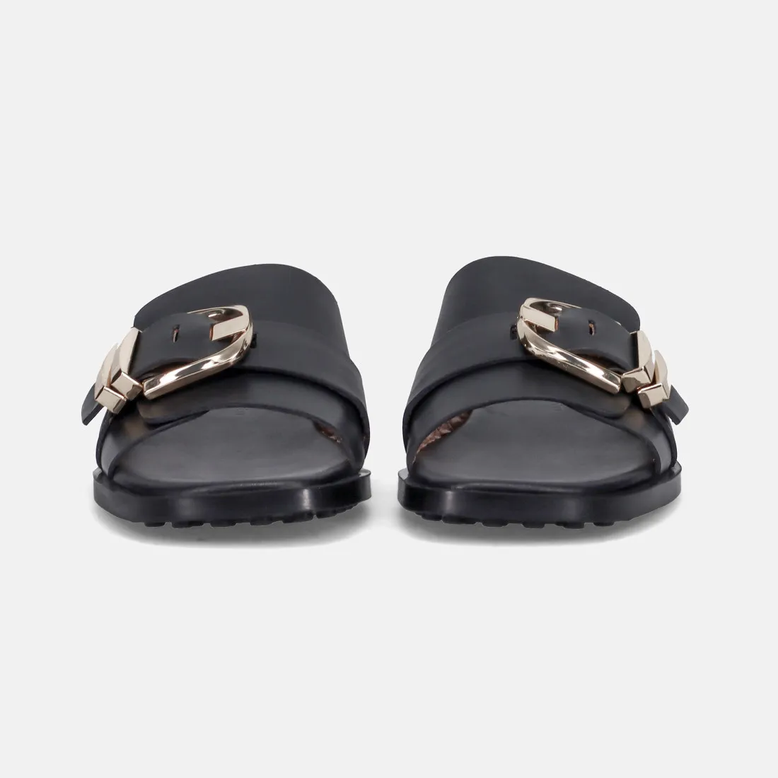 Ciabattina Rossano Bisconti in pelle nera con accessorio oro