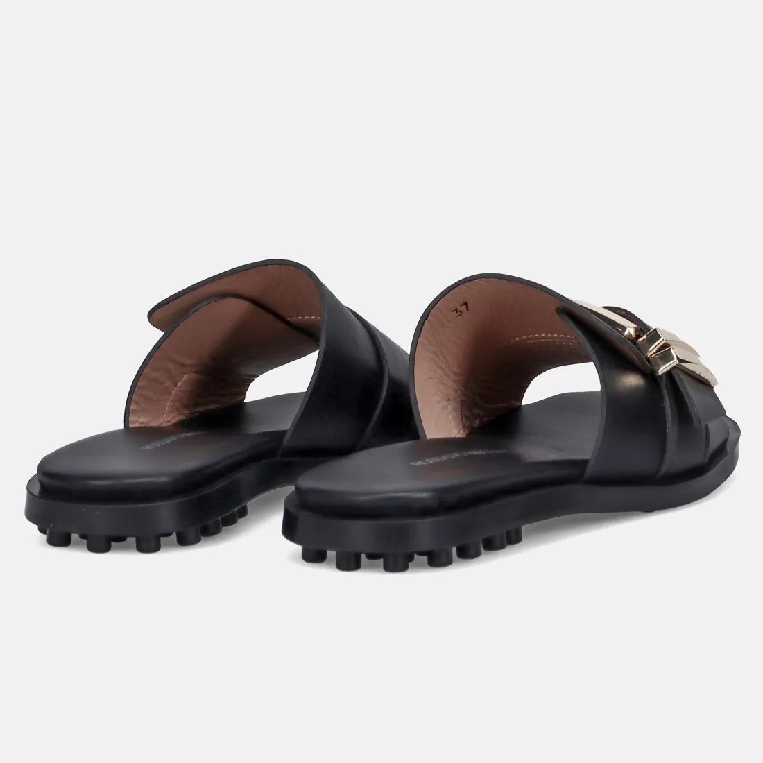 Ciabattina Rossano Bisconti in pelle nera con accessorio oro