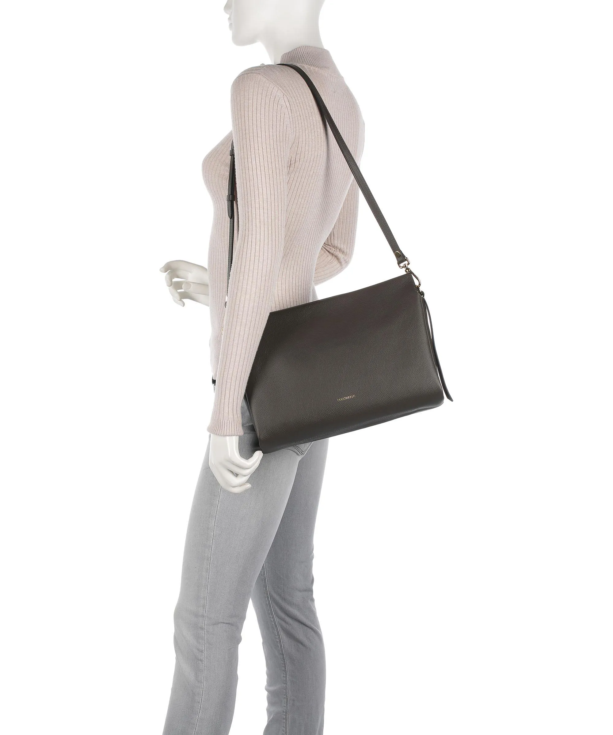  Coccinelle Boheme Grana Double Borsa a mano pelle granulata marrone scuro  
