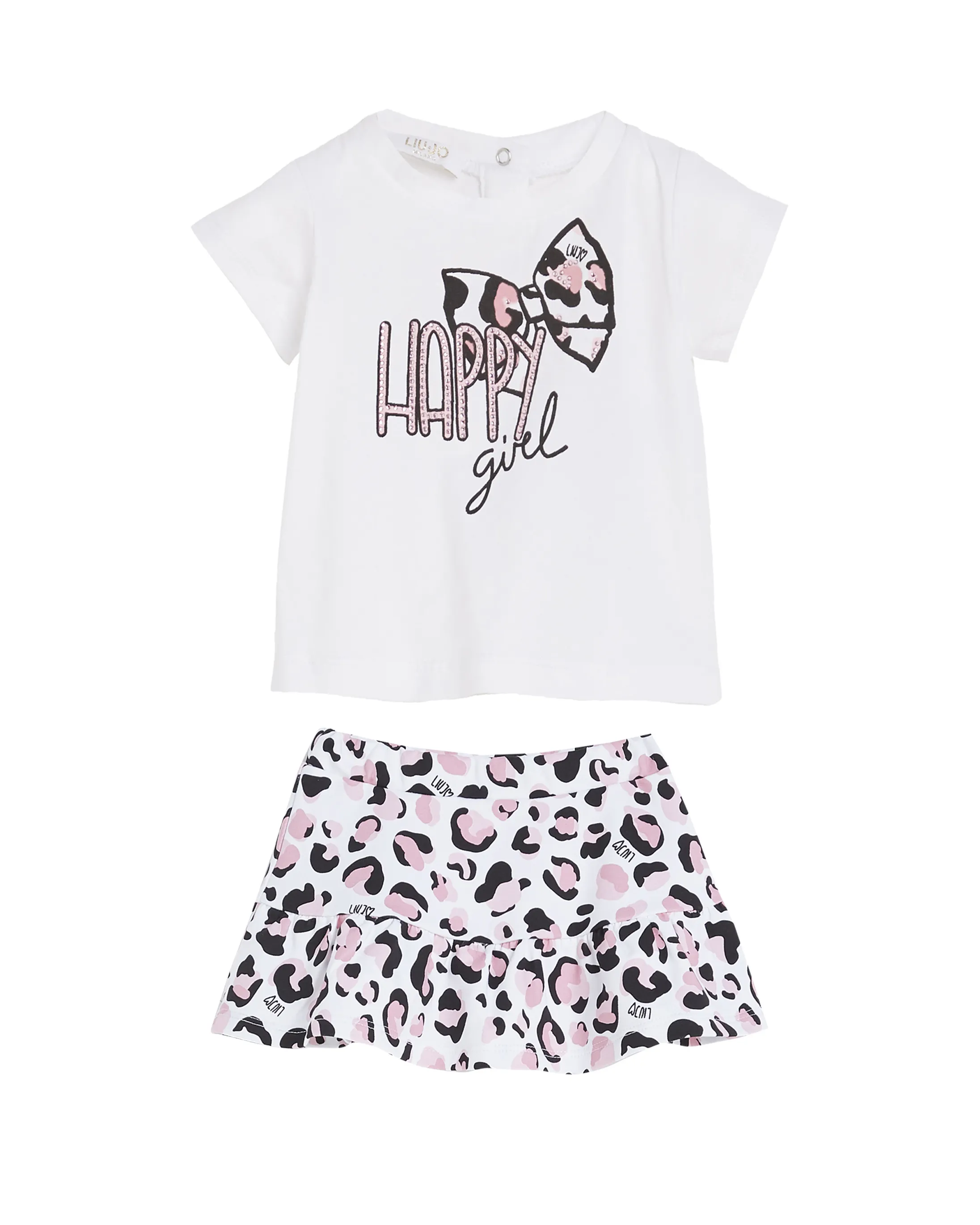 Completo t-shirt bianca con stampa e gonna svasata a motivo animalieur 6-18 mesi