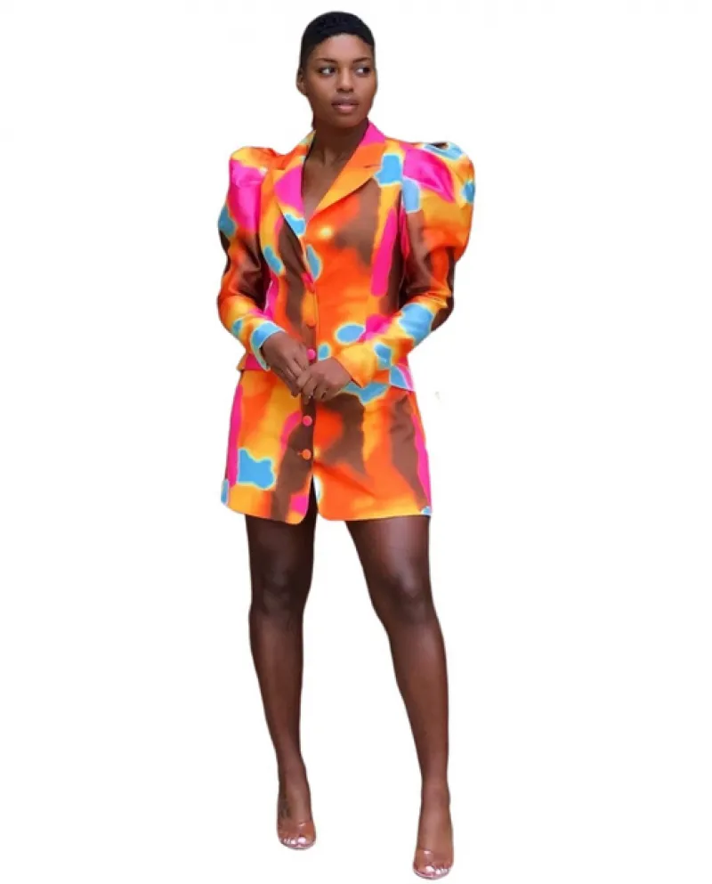 Cutubly Abbigliamento Abiti Eleganti Donna Cardigan Giacche Cappotto Mini Abito Oversize Tie Dye Manica a sbuffo Slim Giacche Lu