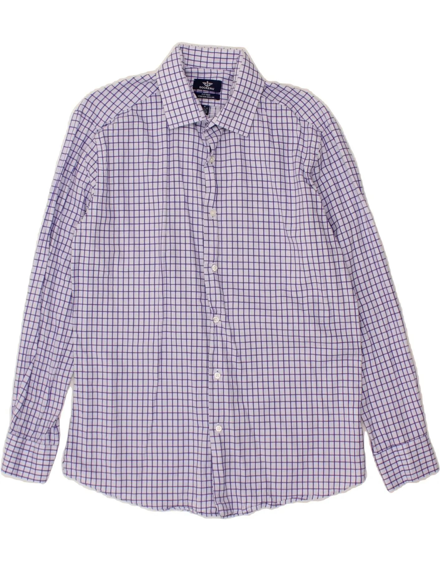 DOCKERS Mens Fitted Shirt Size 15 1/2 Medium Purple Check Cotton