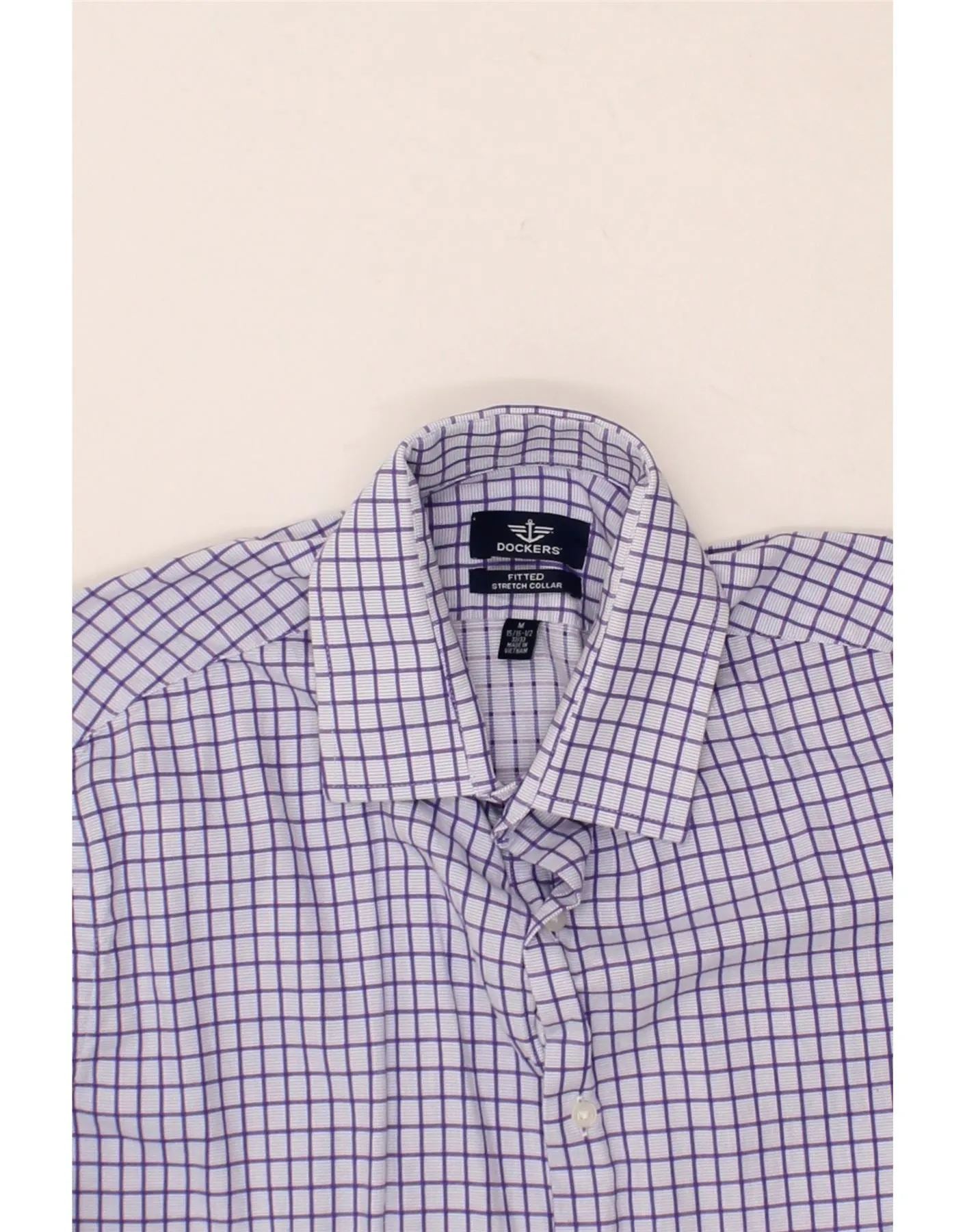 DOCKERS Mens Fitted Shirt Size 15 1/2 Medium Purple Check Cotton