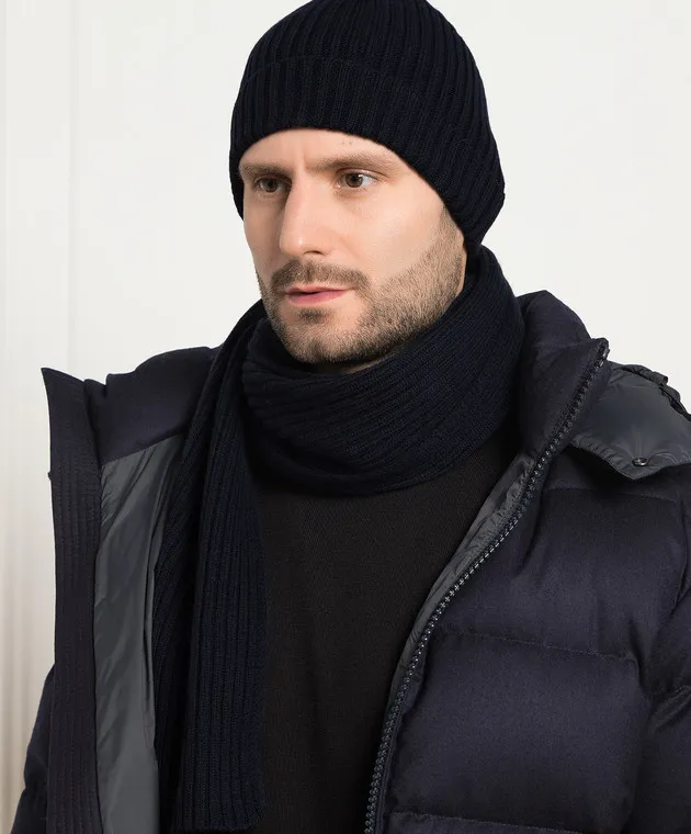 D'Uomo Milano Sciarpa blu con cicatrice in lana merino 103