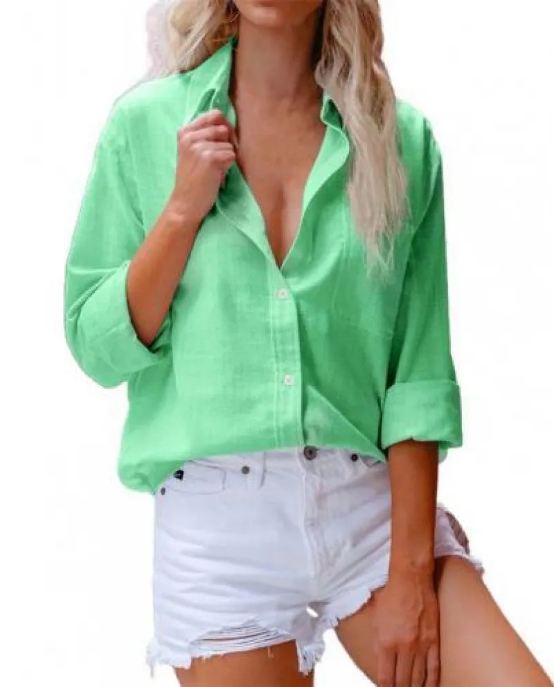 Elegante camicia da donna tinta unita tasca primavera autunno camicette bavero Lon
