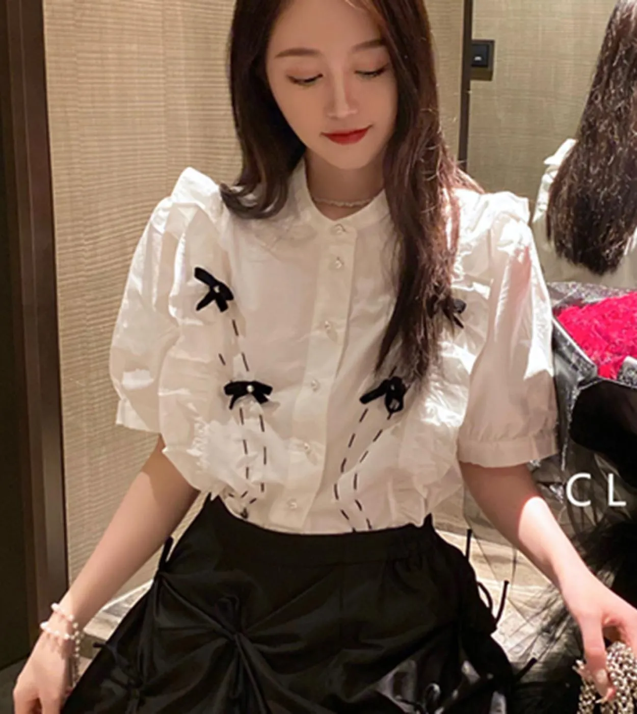 Elegante estate dolce donna top moda elegante fiocco increspato camicette bianche ufficio signora soffio manica corta camicia so