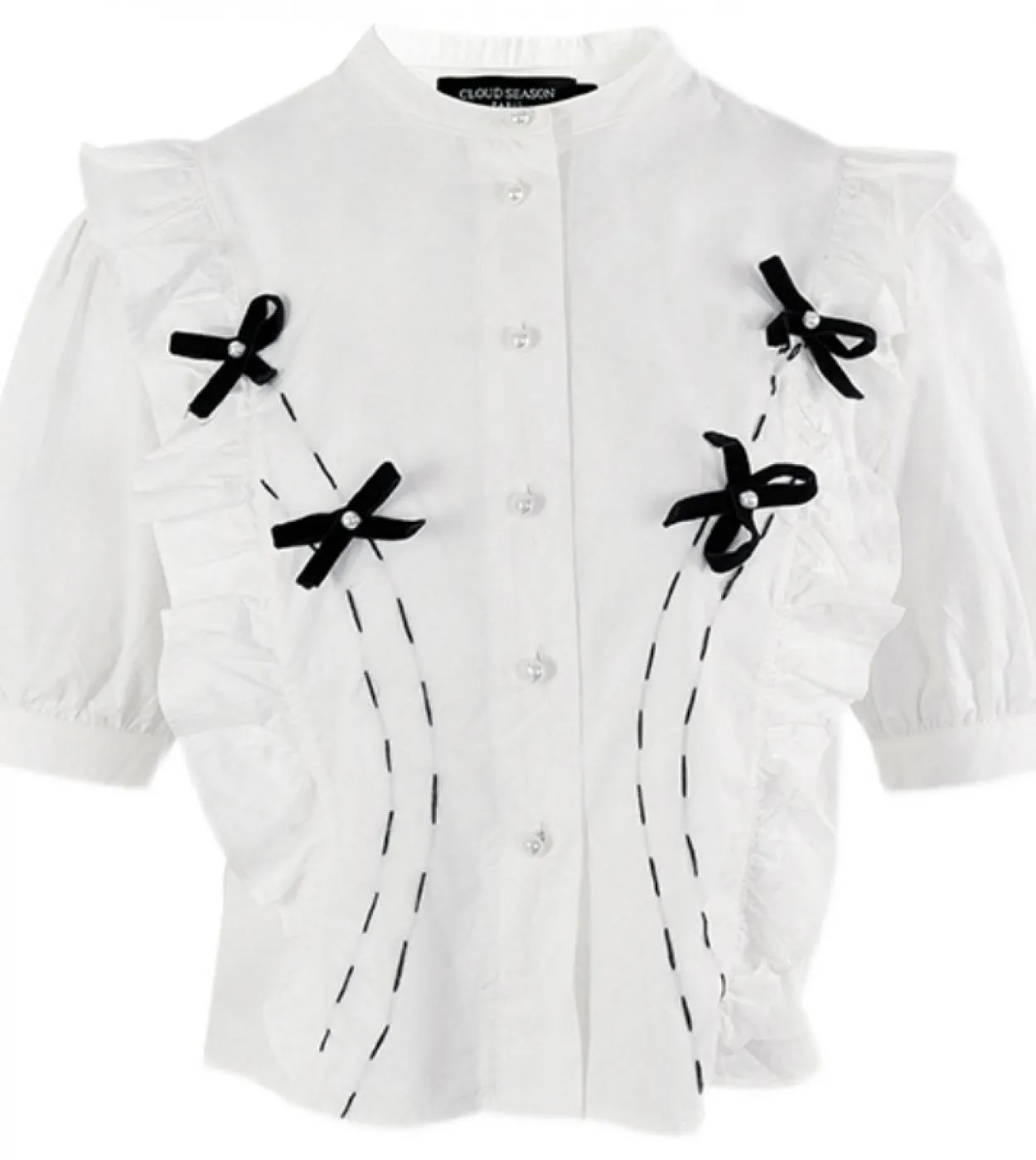 Elegante estate dolce donna top moda elegante fiocco increspato camicette bianche ufficio signora soffio manica corta camicia so