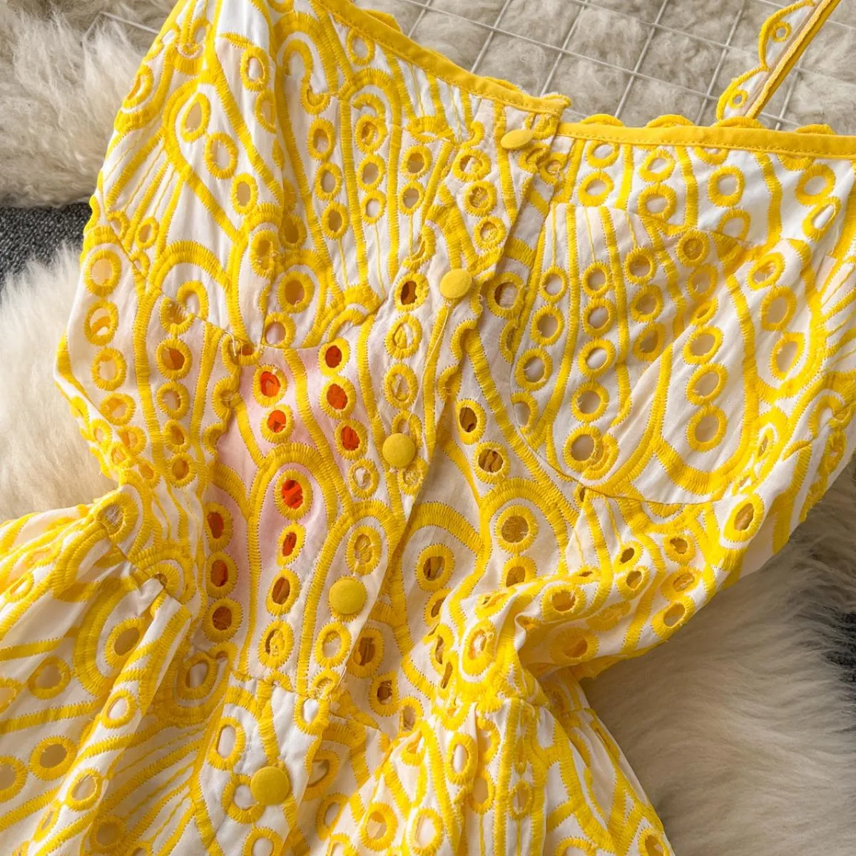 Estate Donna Vacanza Spiaggia Abito con cinturino per spaghetti Blu/giallo/bianco Monopetto Orlo con volant Abito lungo Donna Nu