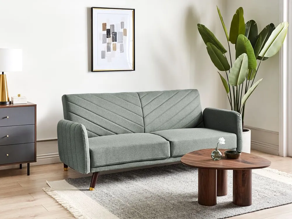 Faux Linen Sofa Bed Light Green SENJA
